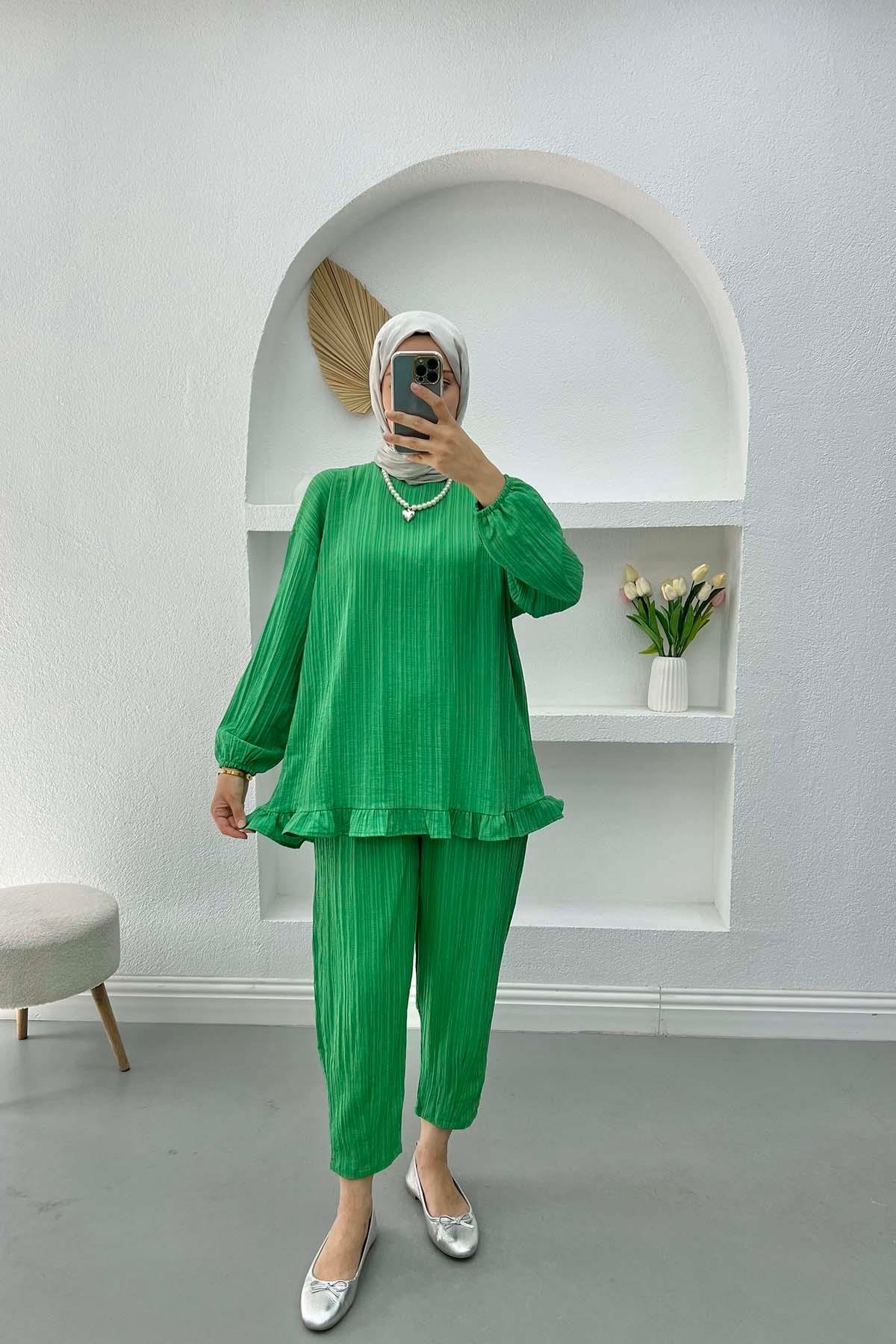 Eteği Fırfırlı Bluz Takım Benetton Yeşil