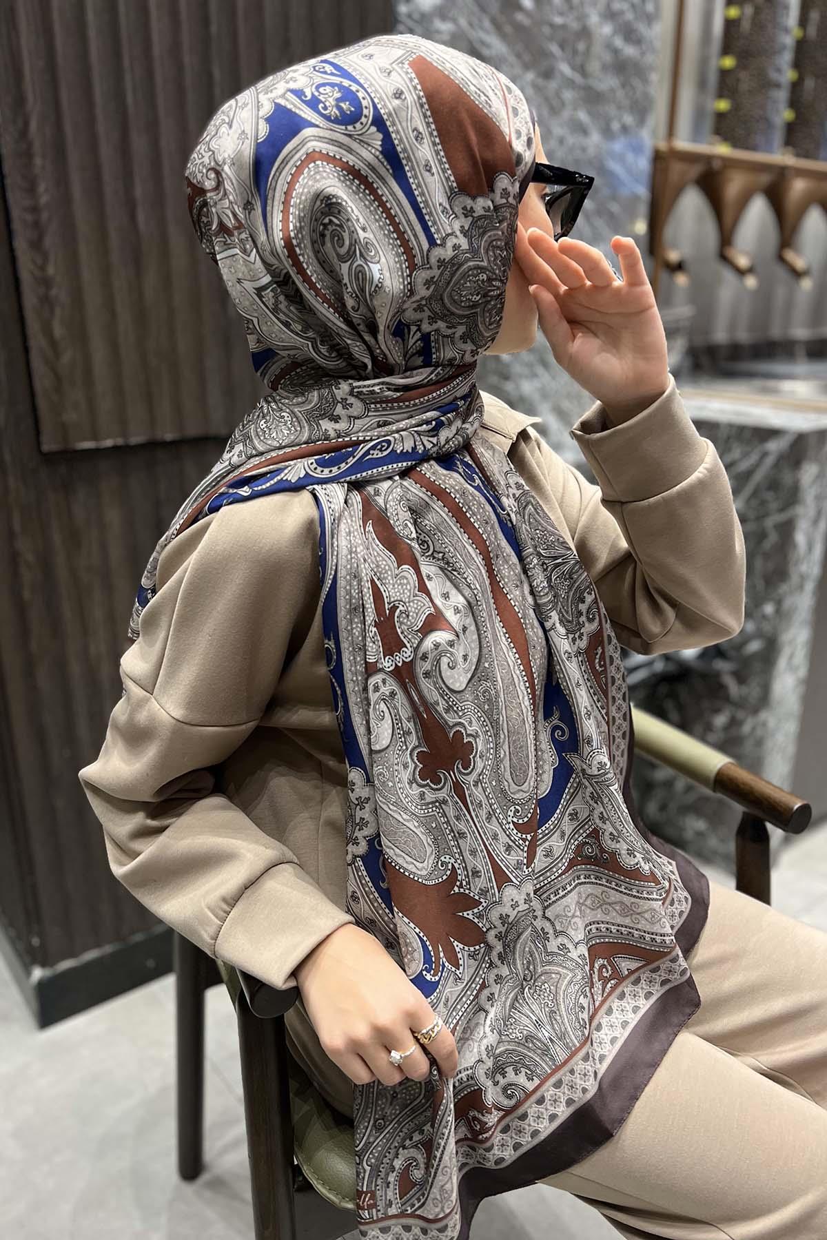 Etnik Desenli Şal Acı Kahve