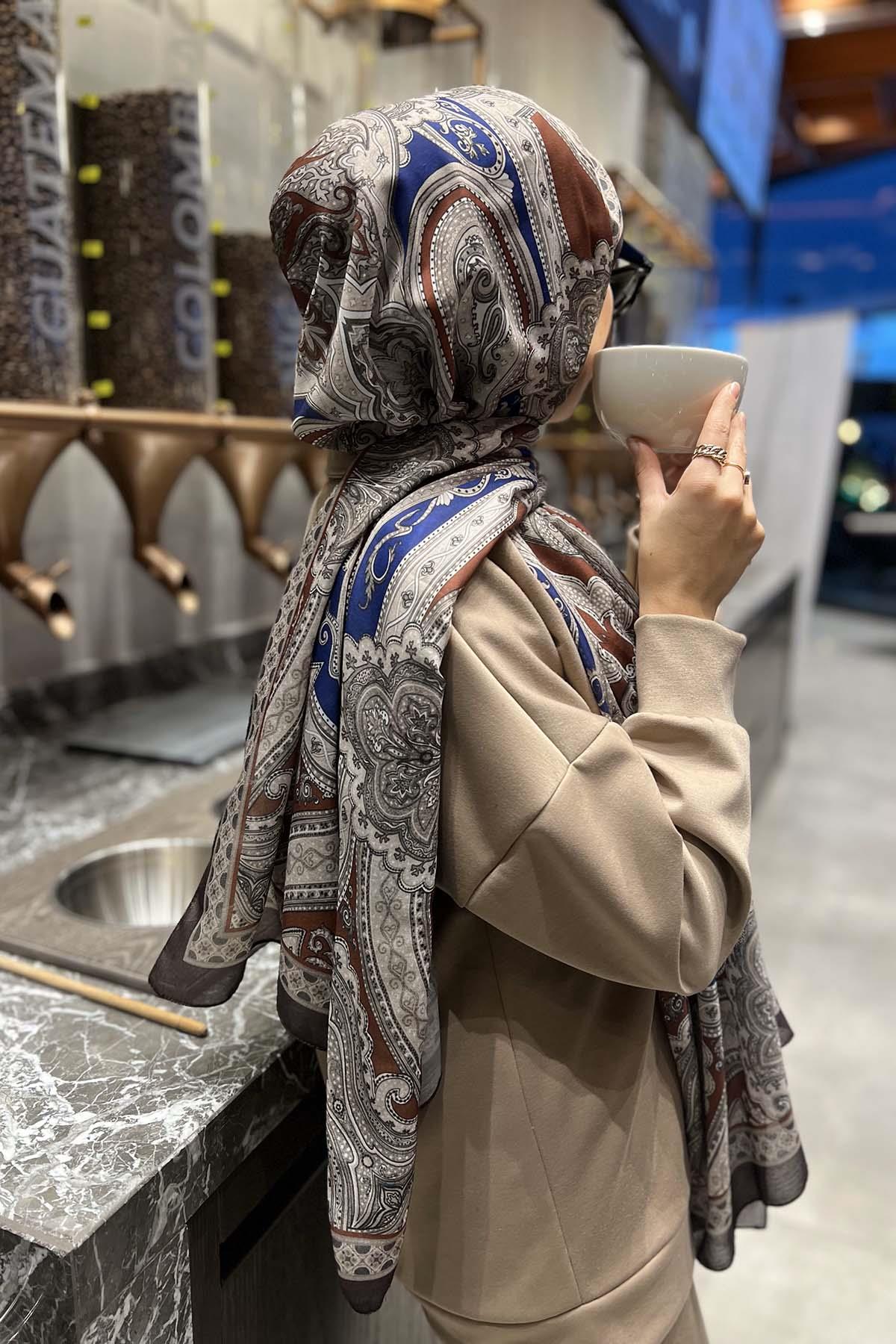 Etnik Desenli Şal Acı Kahve