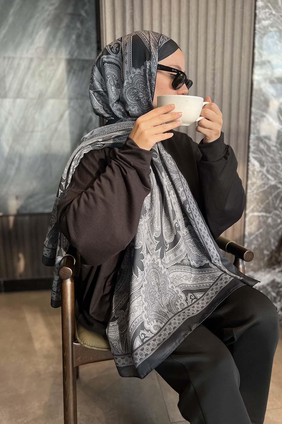 Etnik Desenli Şal Koyu-Gri