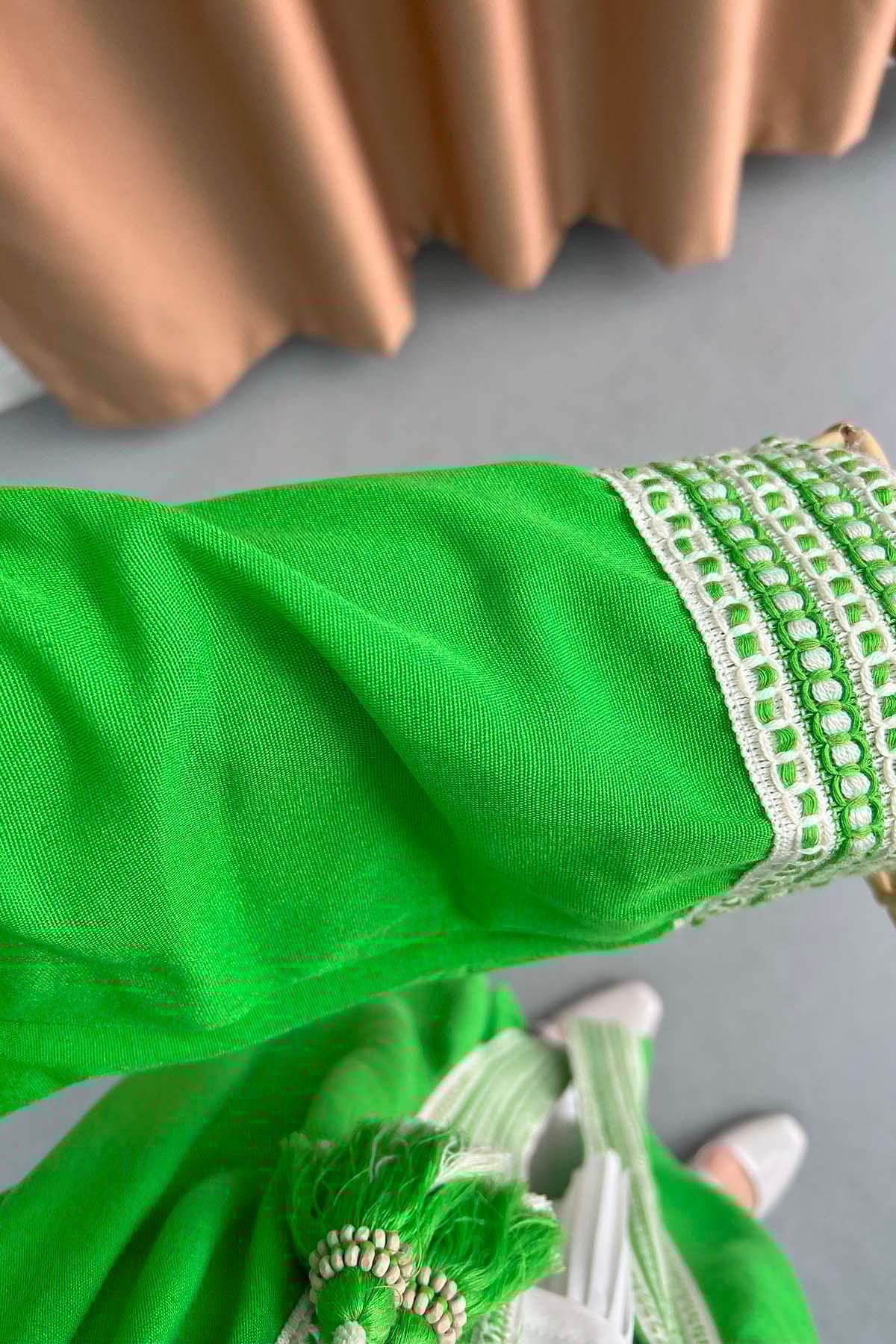 Etnik Şeritli Uzun Kimono Benetton Yeşil