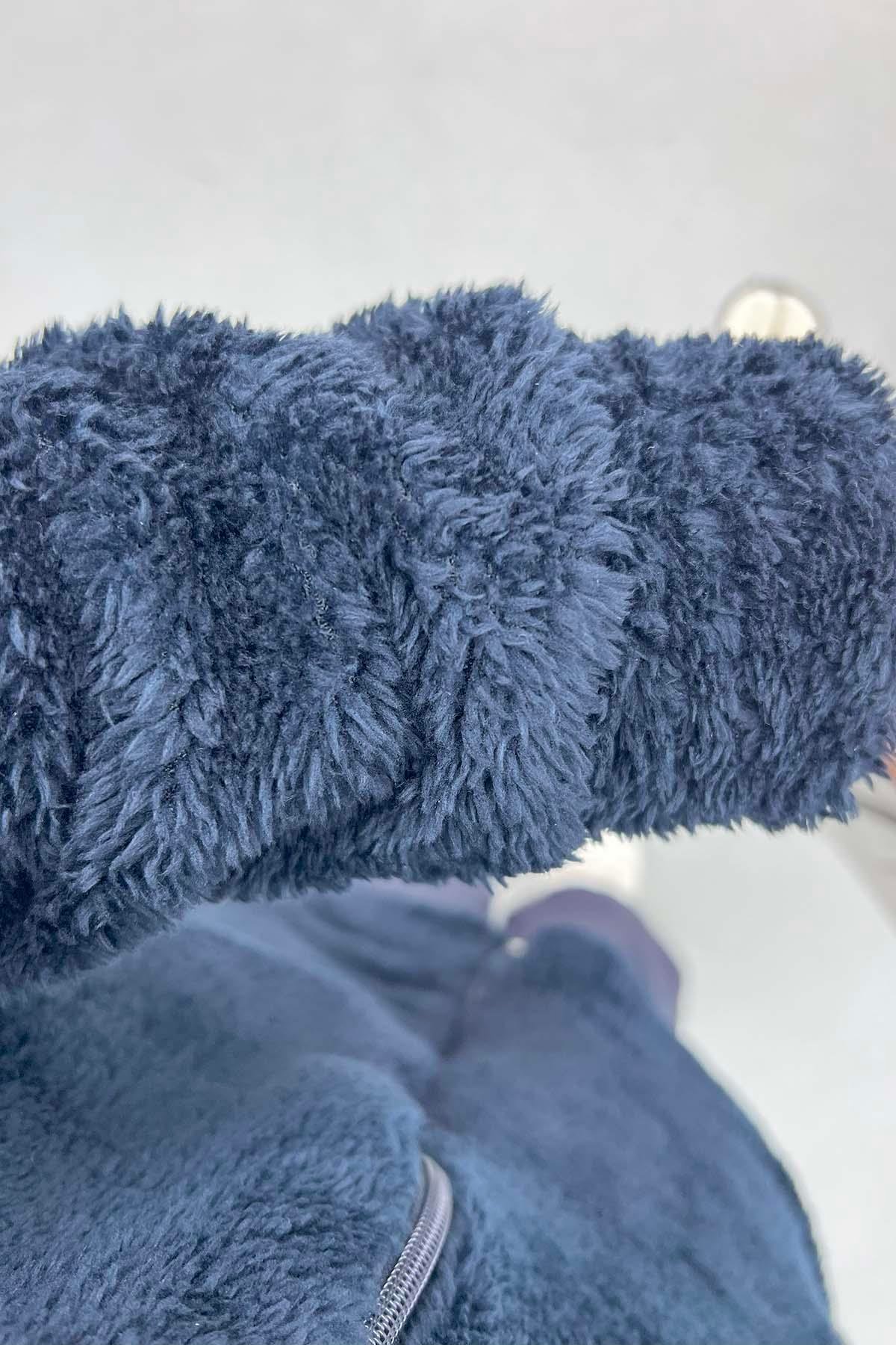 Fermuarlı Peluş Hırka Lacivert