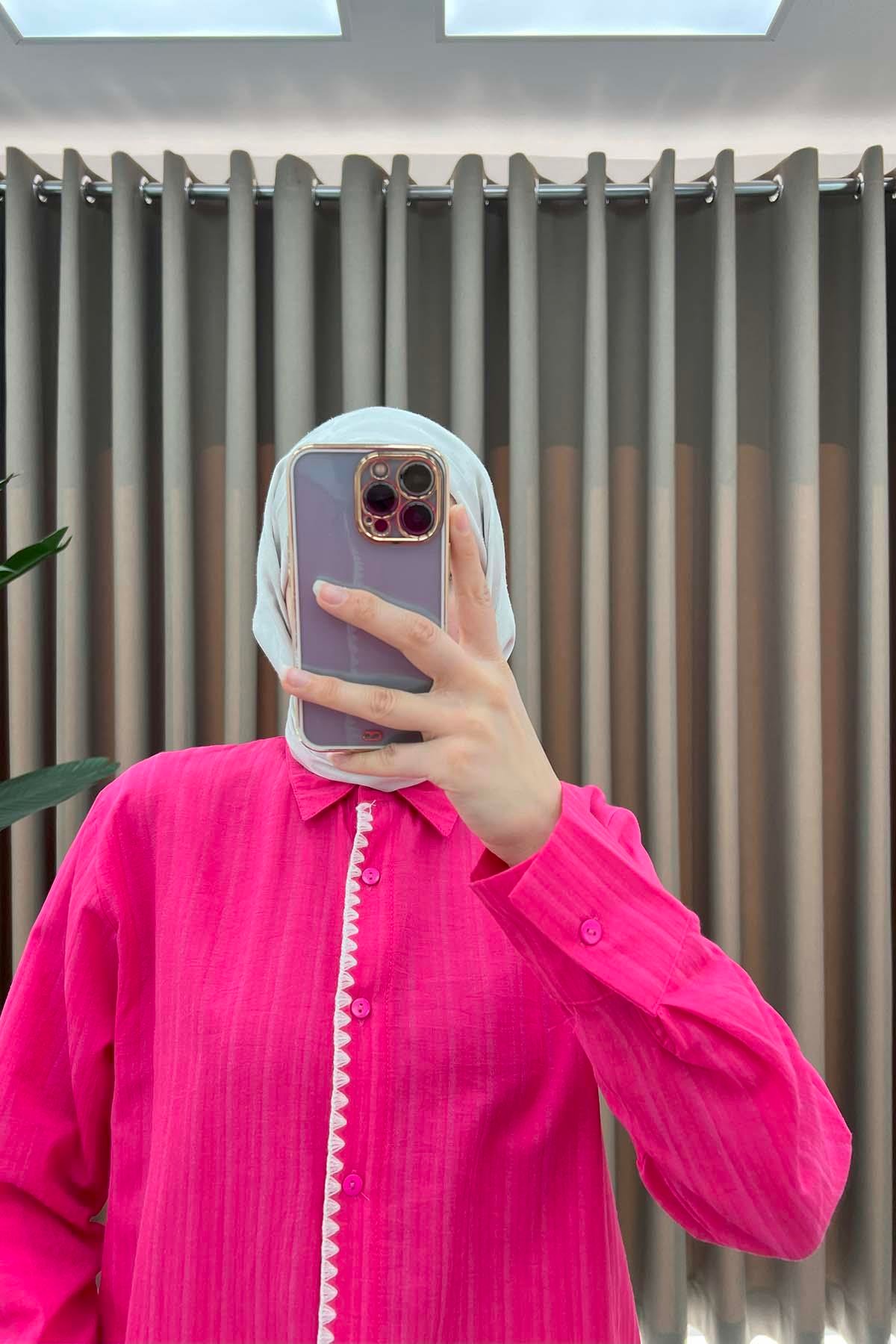İşlemeli Gömlek Pembe
