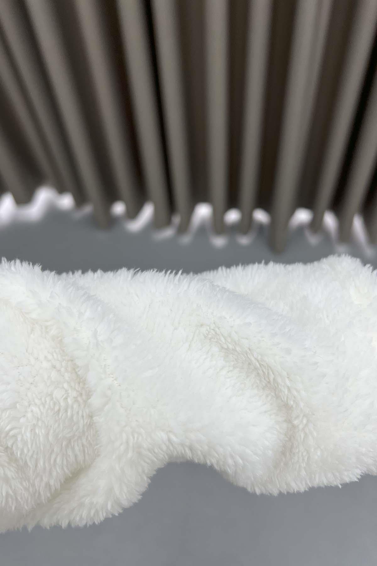 Kapüşonlu Peluş Hırka Krem