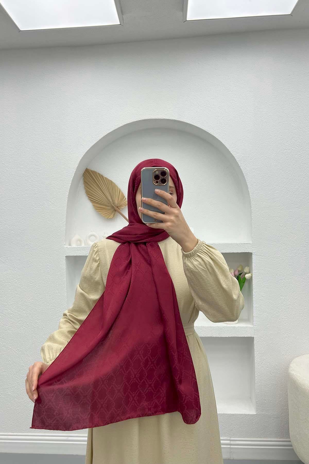 Kare Desenli Şal Bordo