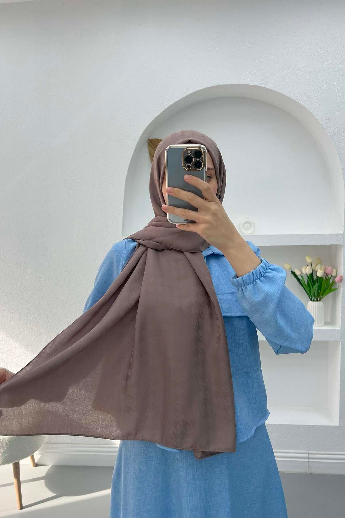 Kazayağı Desenli Şal Vizon