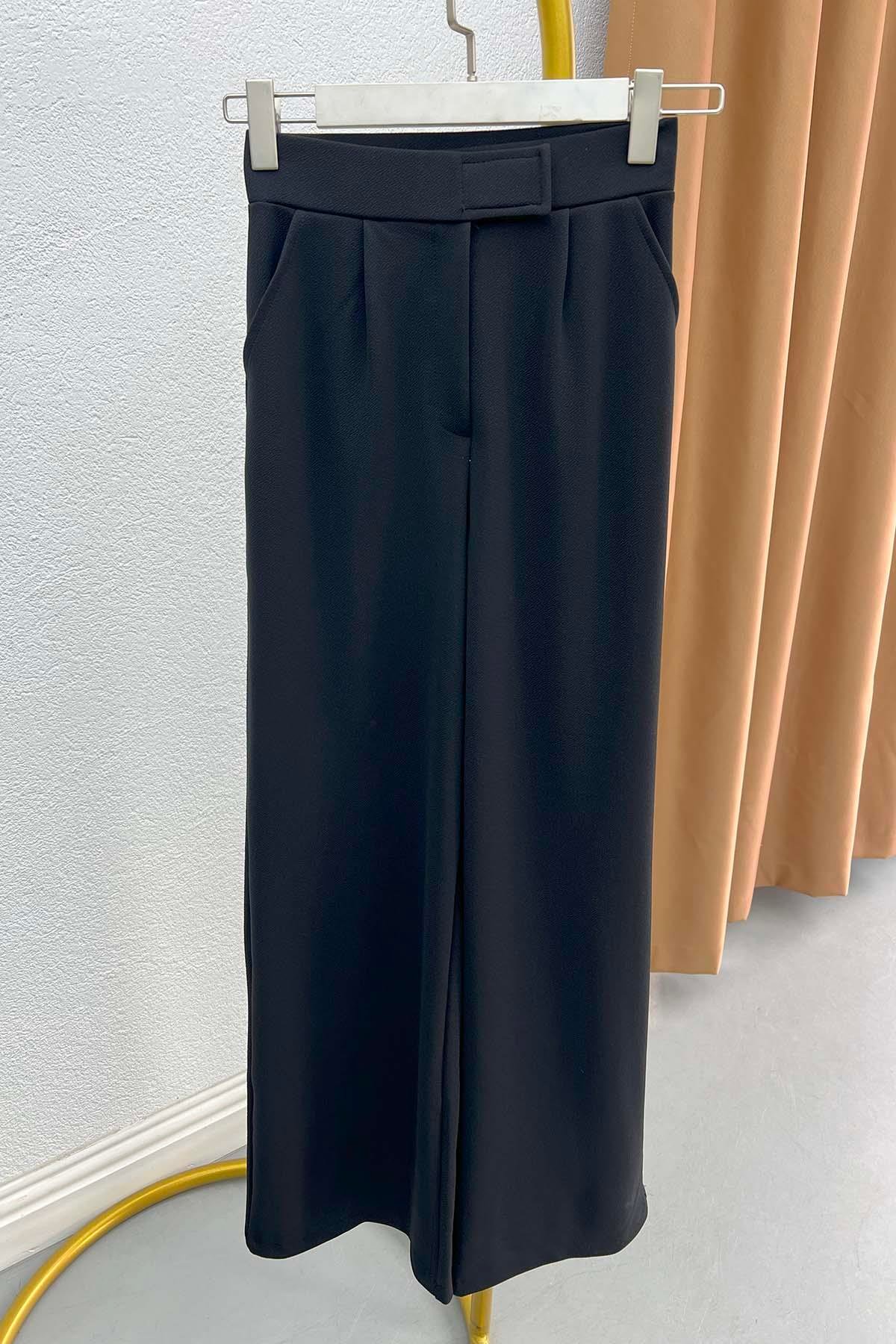 Kendinden Desenli Pantalon Siyah
