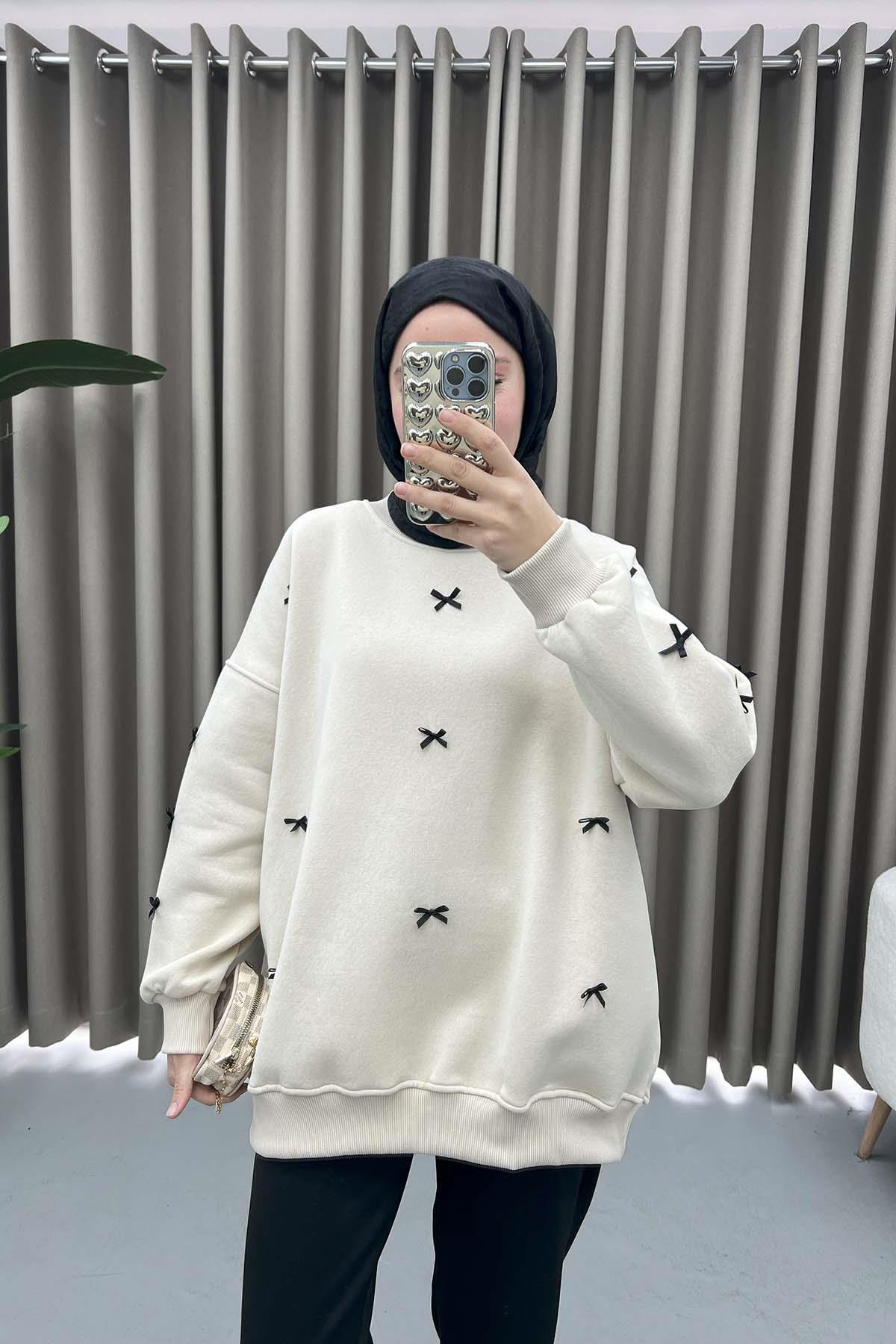 Kurdeleli Sweatshirt Bej