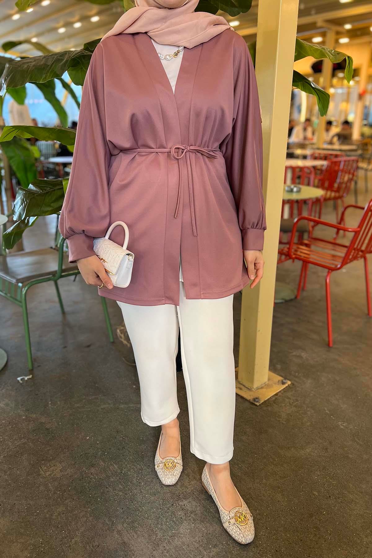 Kuşaklı Kimono Gül Kurusu
