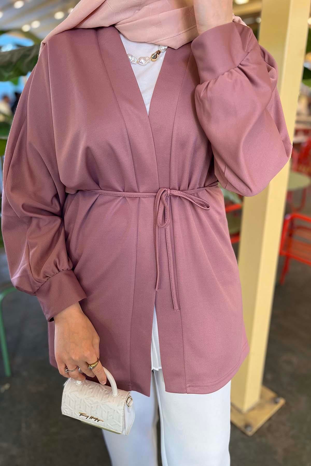 Kuşaklı Kimono Gül Kurusu