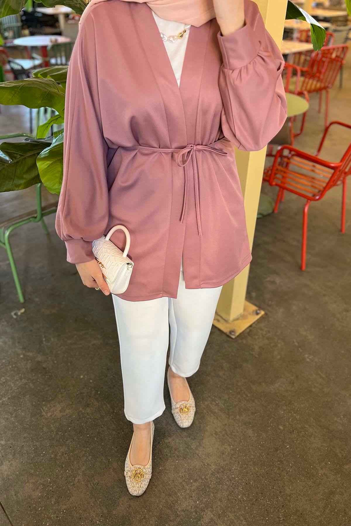 Kuşaklı Kimono Gül Kurusu
