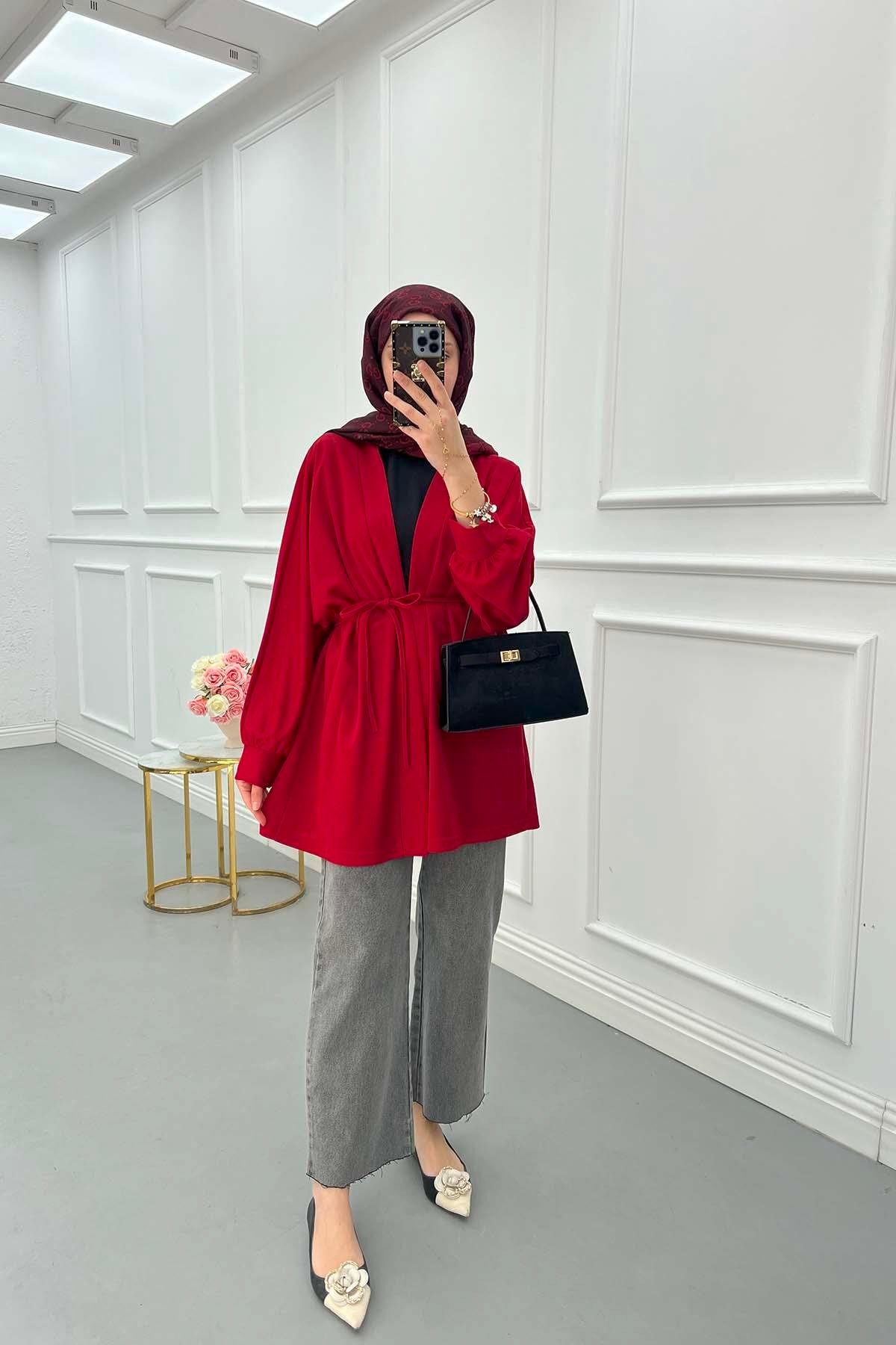 Kuşaklı Kimono Kırmızı