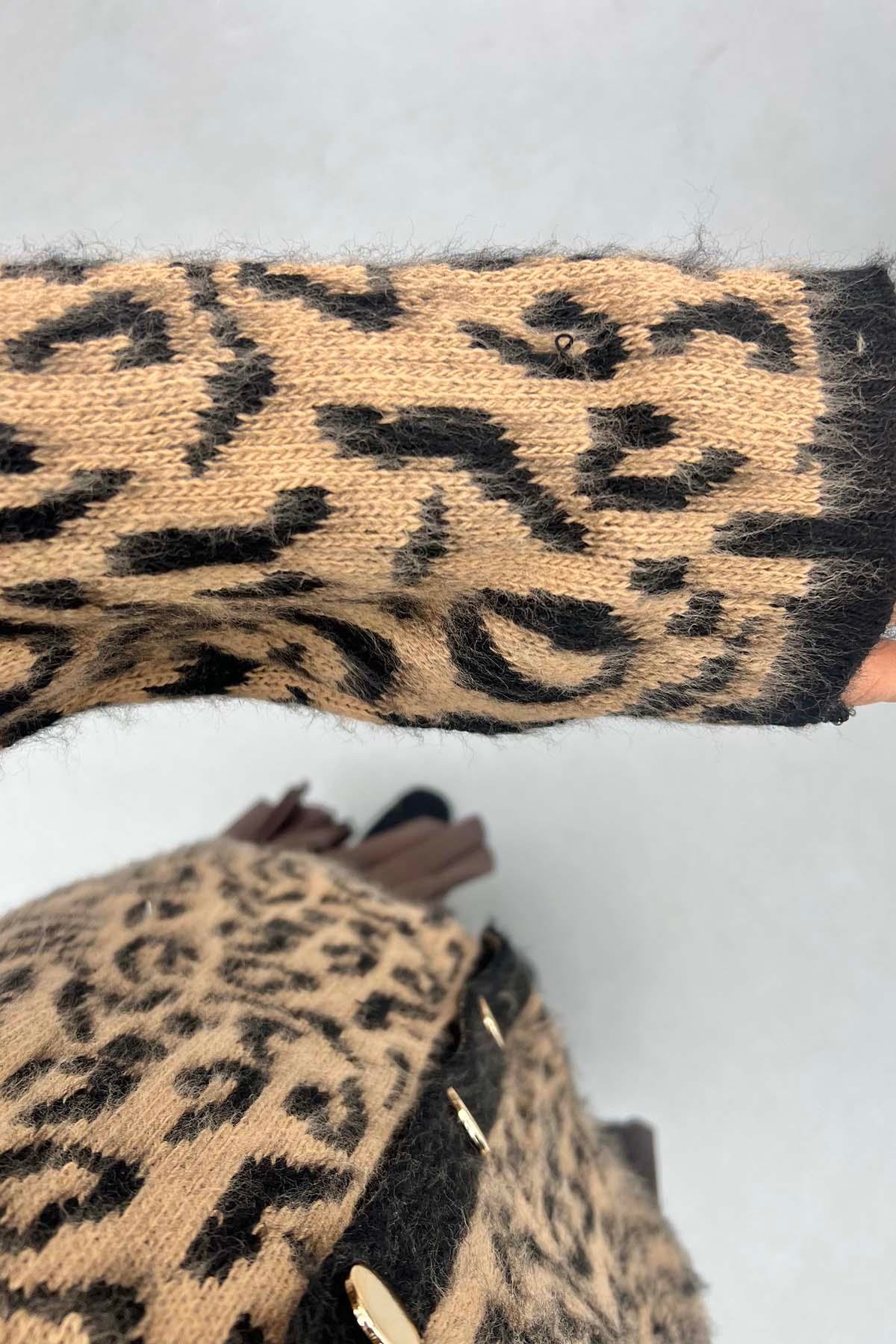 Leopar Desenli Hırka Sütlü Kahve