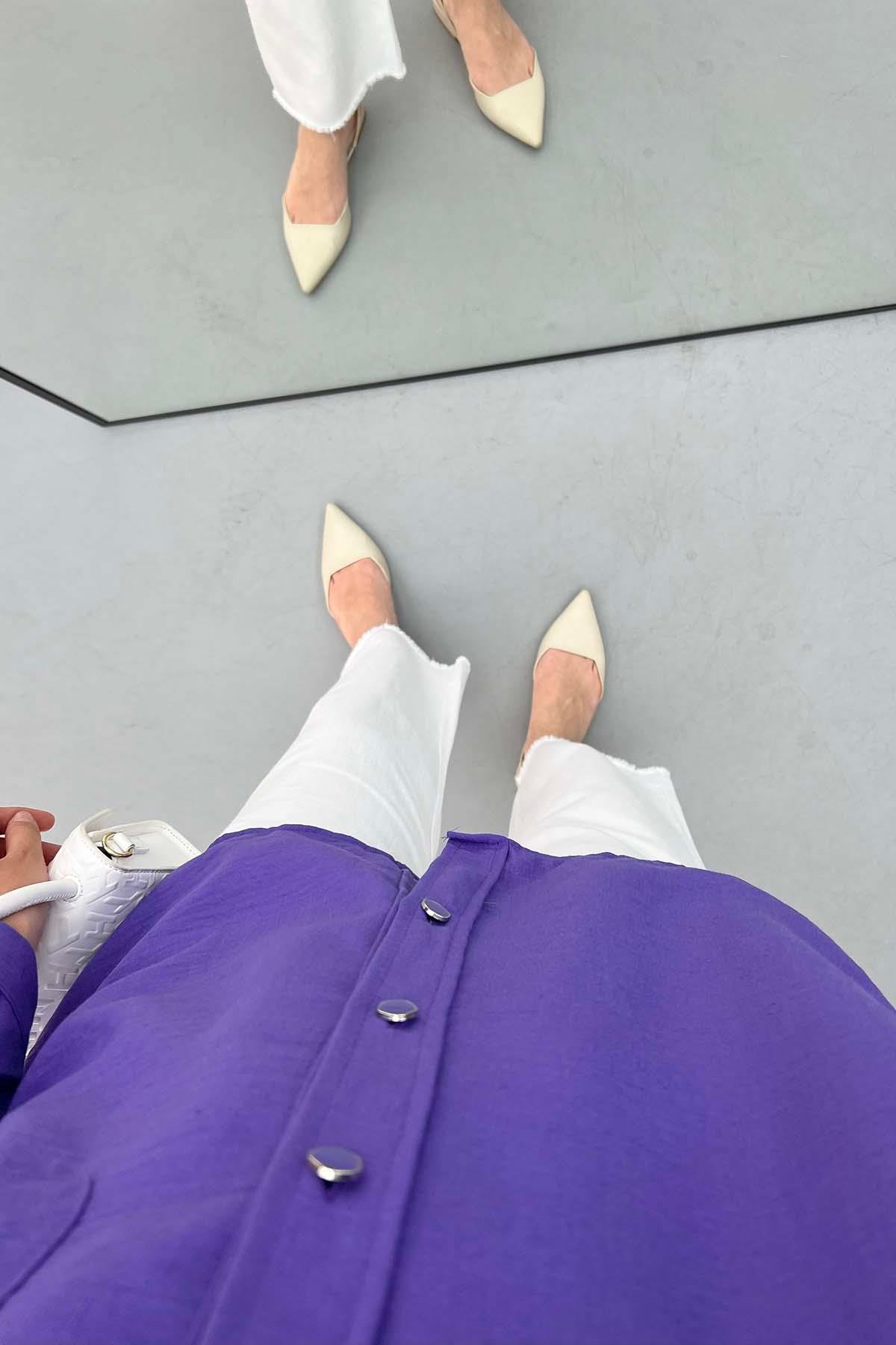 Nakışlı Oversize Gömlek Mor