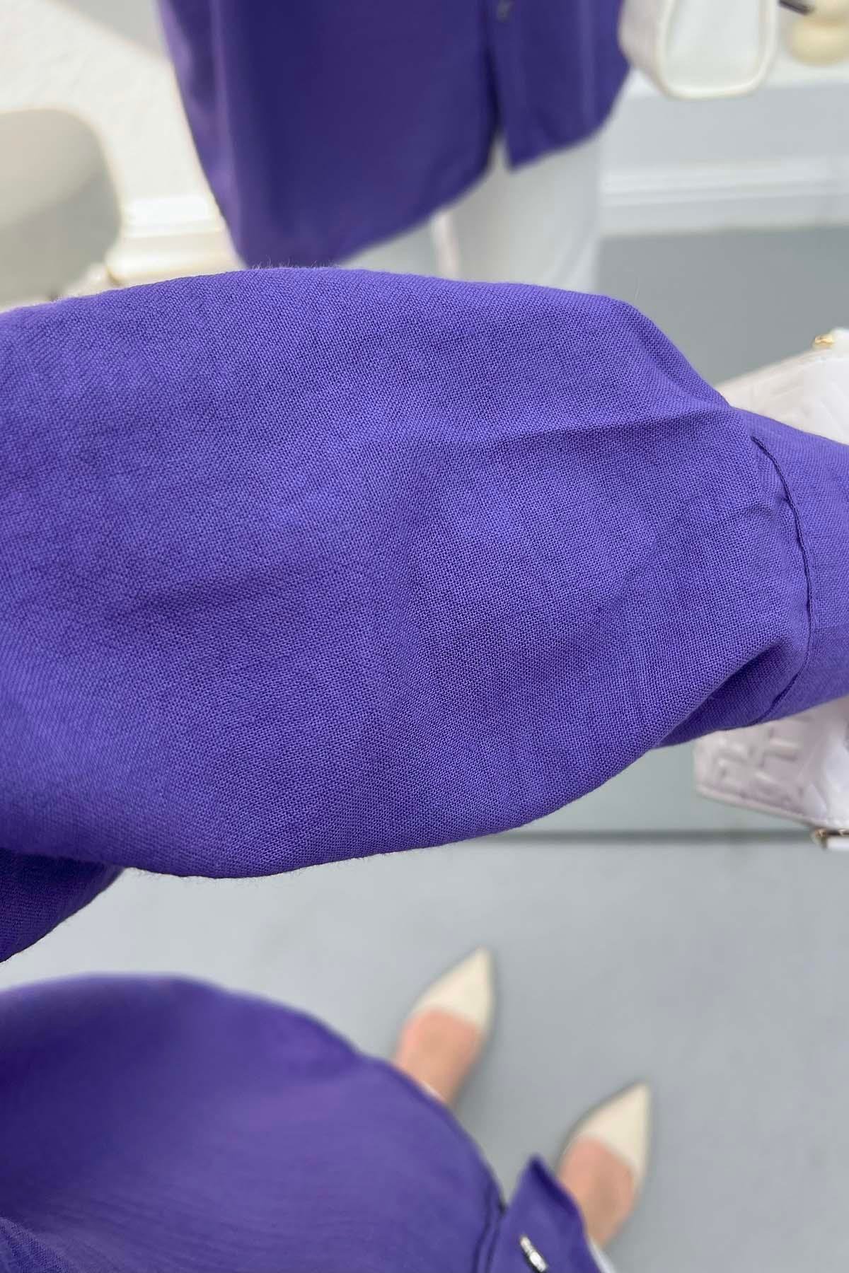 Nakışlı Oversize Gömlek Mor