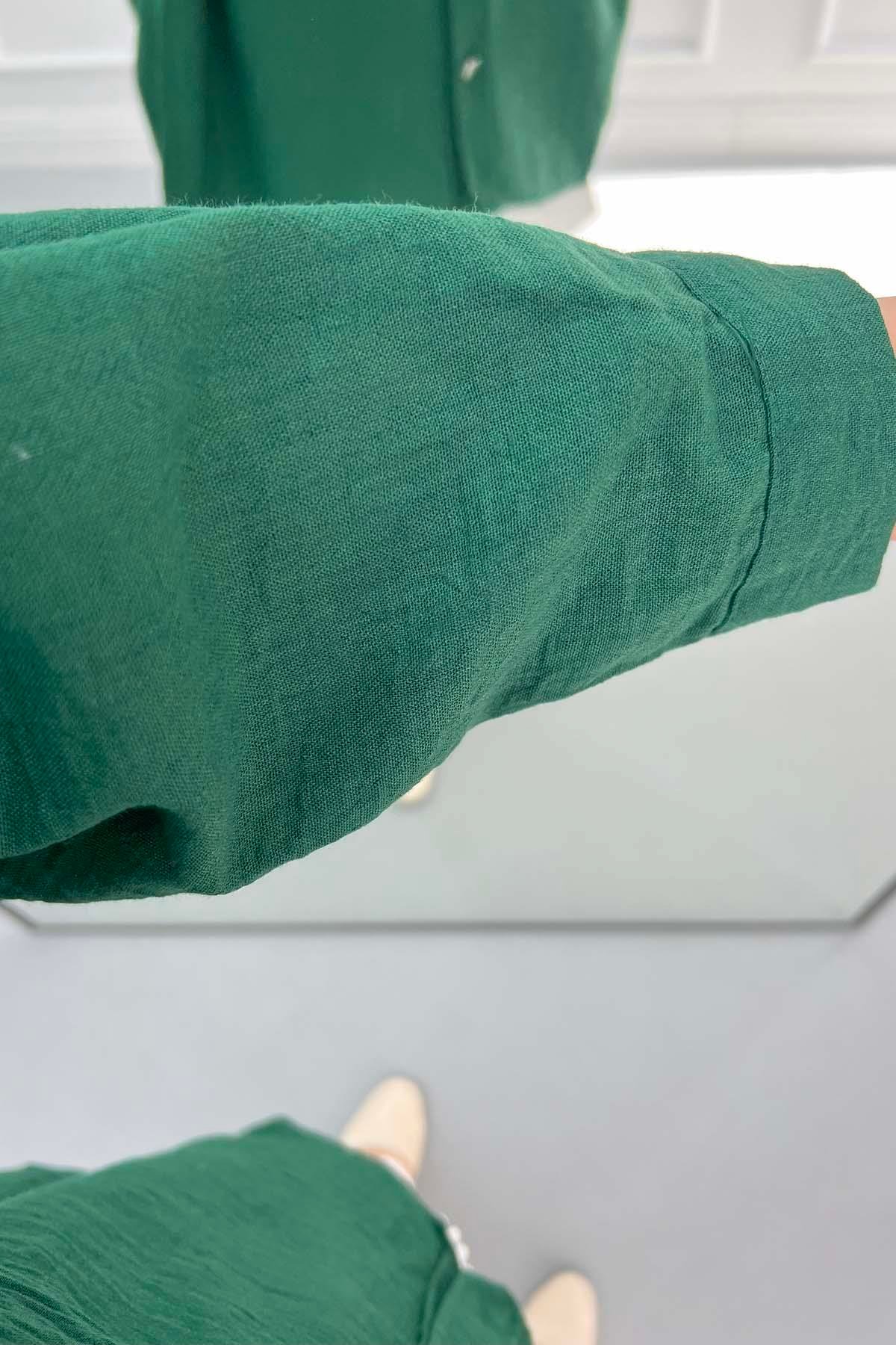 Nakışlı Oversize Gömlek Zümrüt Yeşili