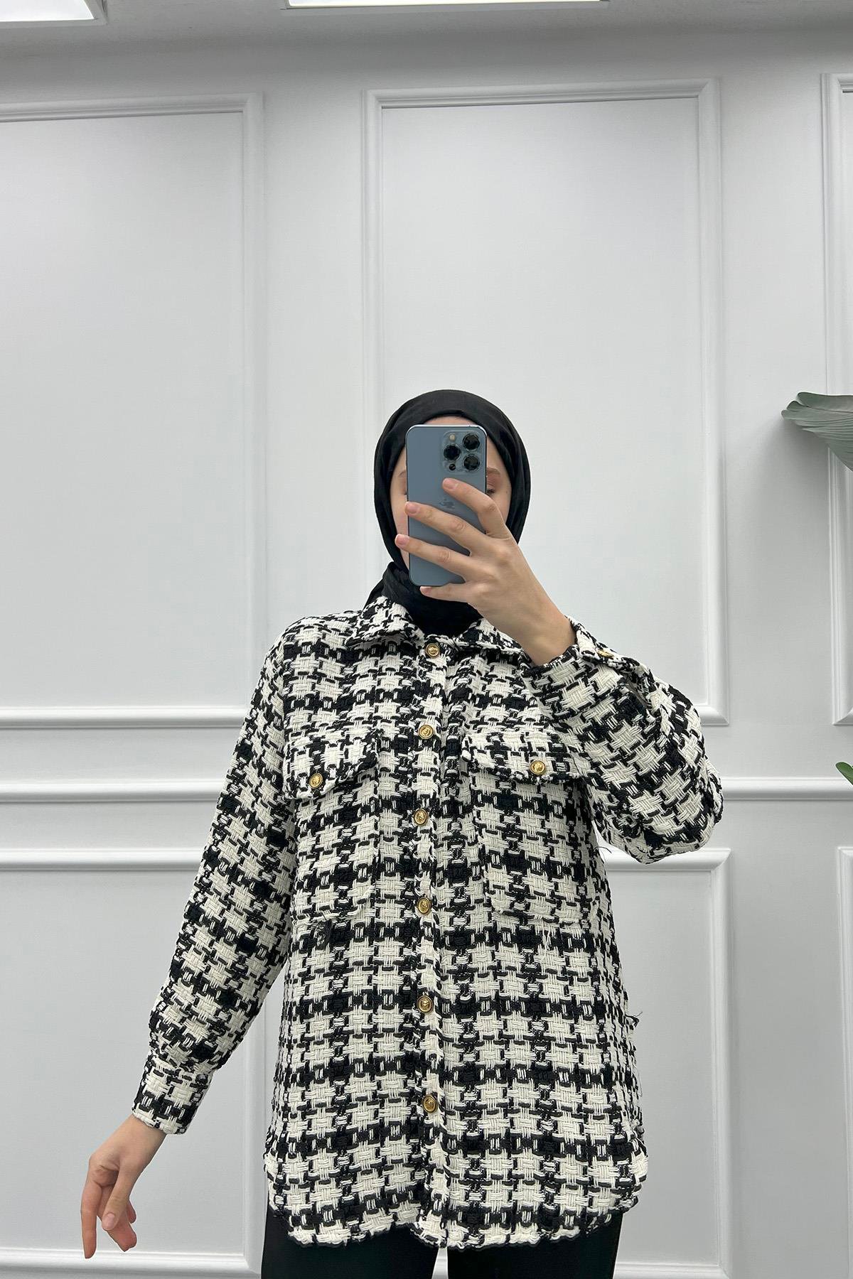 Oversize Cepli Gömlek Siyah