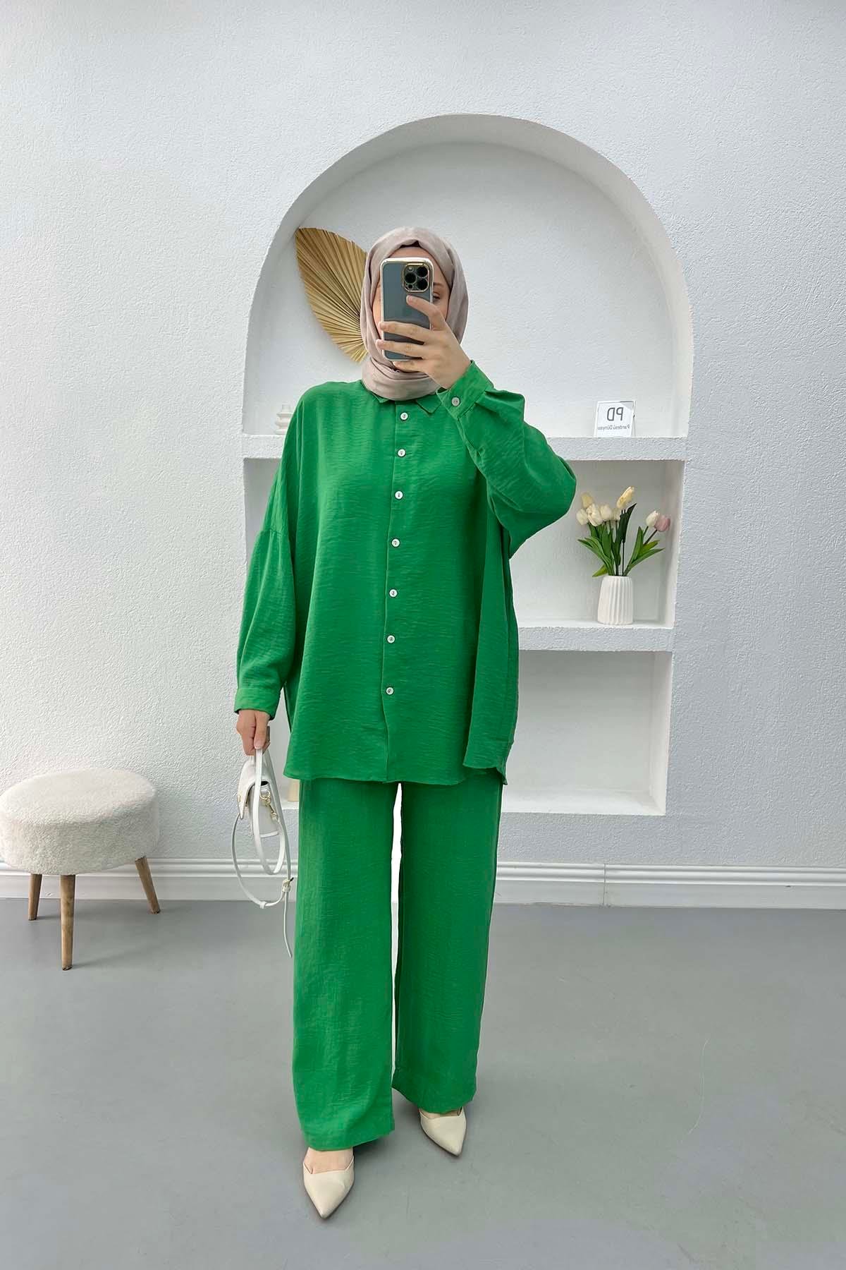 Oversize Keten Takım Benetton Yeşil
