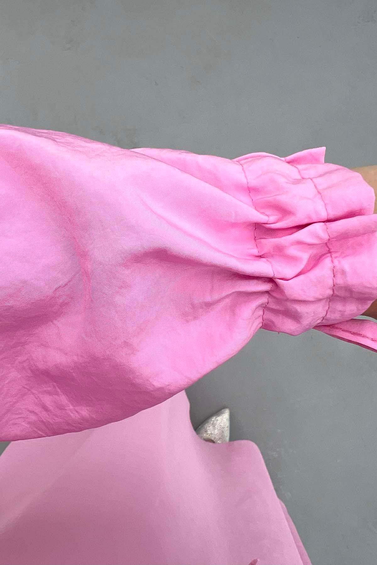 Paraşüt Crop Etek Takım Pembe
