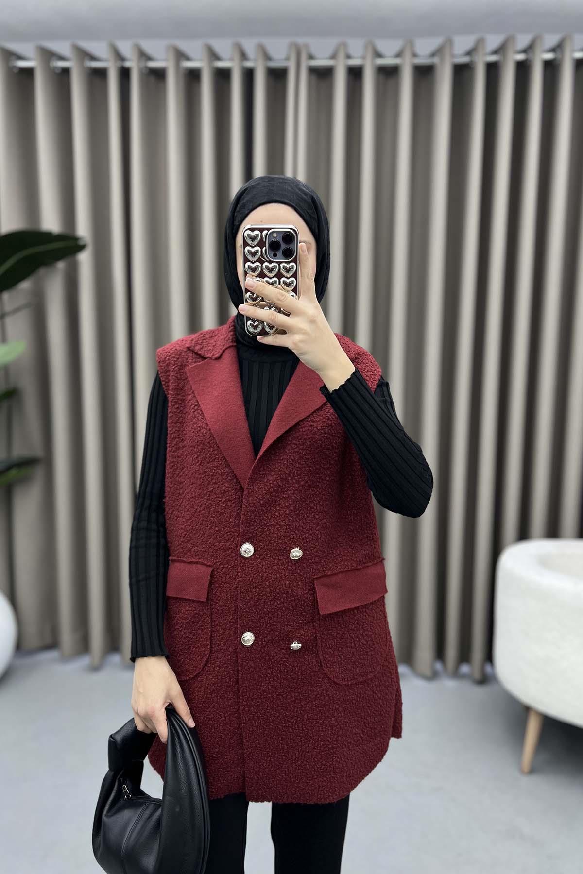 Peluş Yelek Bordo