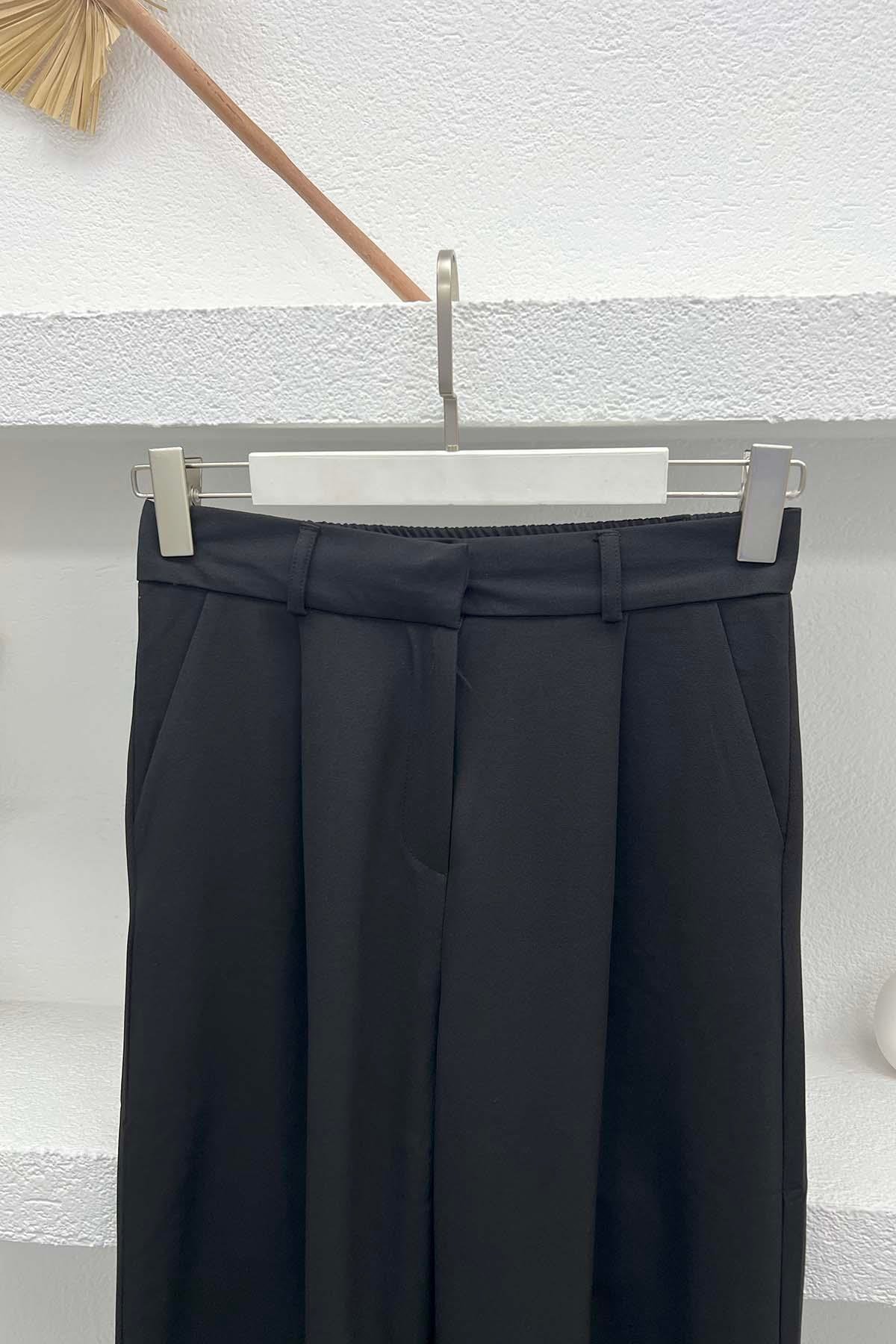 Piliseli Bol Paça Pantolon Siyah