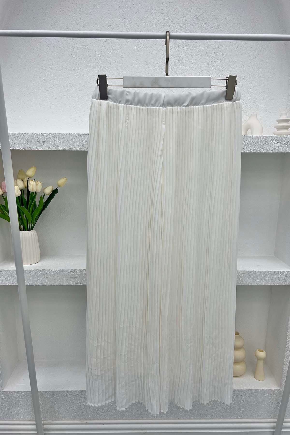 Piliseli Etek Pantolon Krem