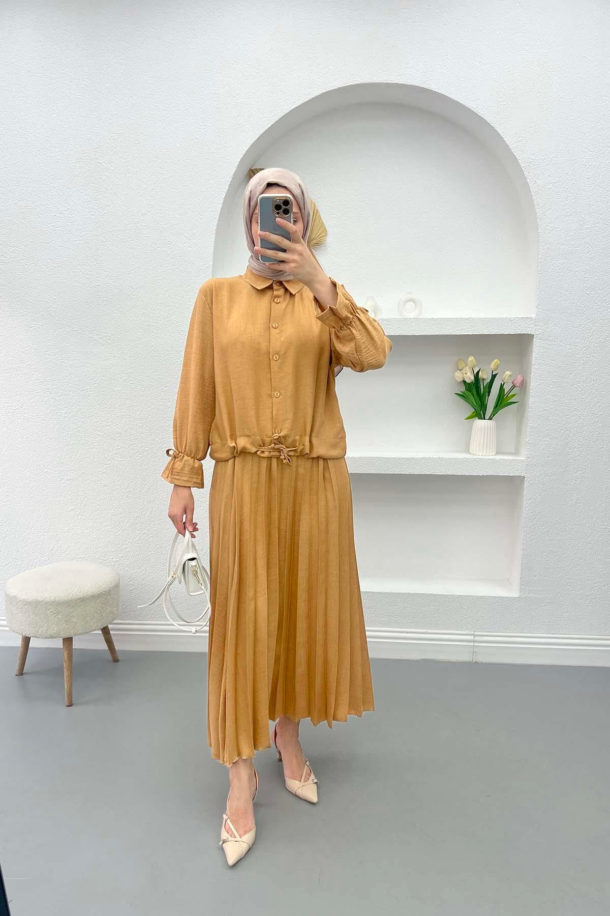 Piliseli Etek Takım Camel