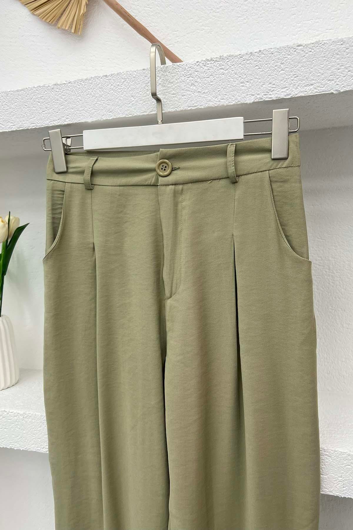 Piliseli Pantolon Soft Yeşil