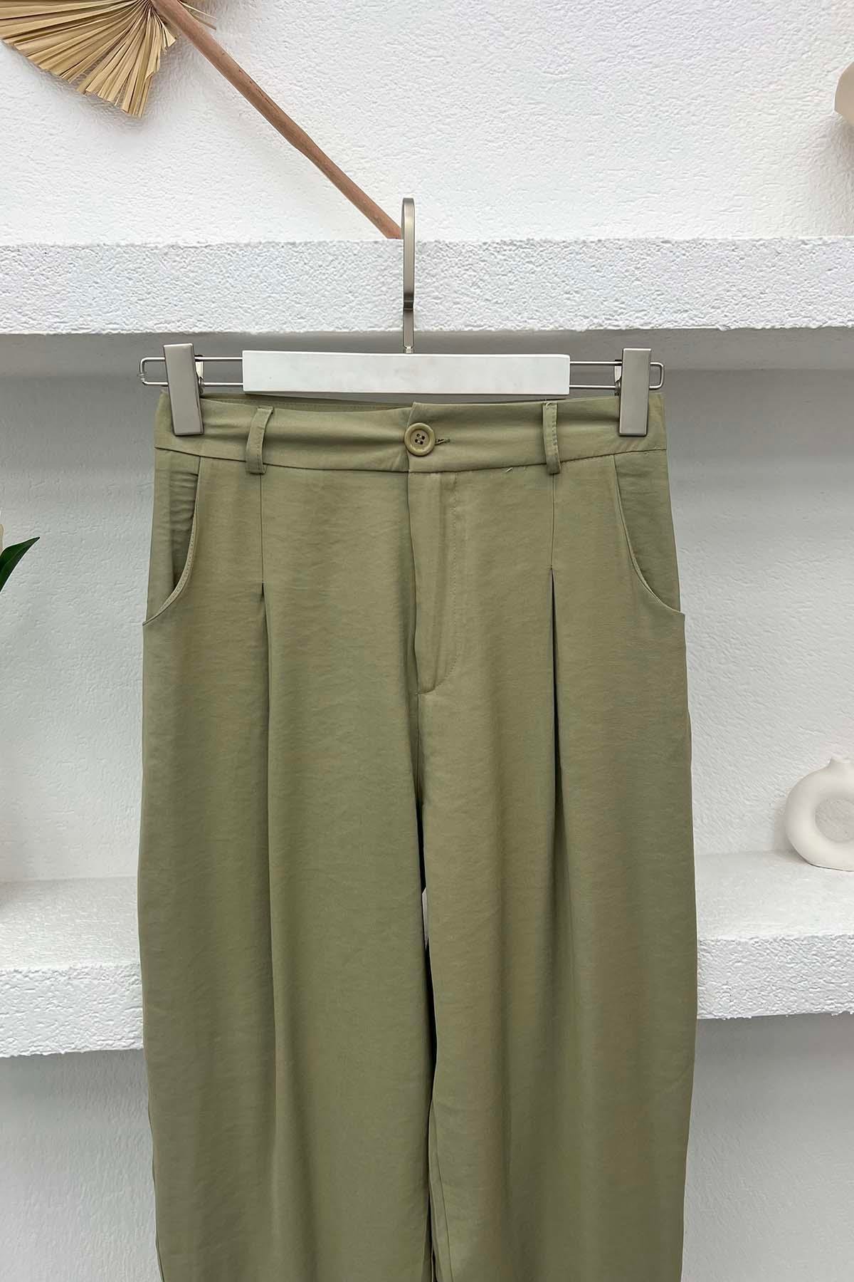 Piliseli Pantolon Soft Yeşil