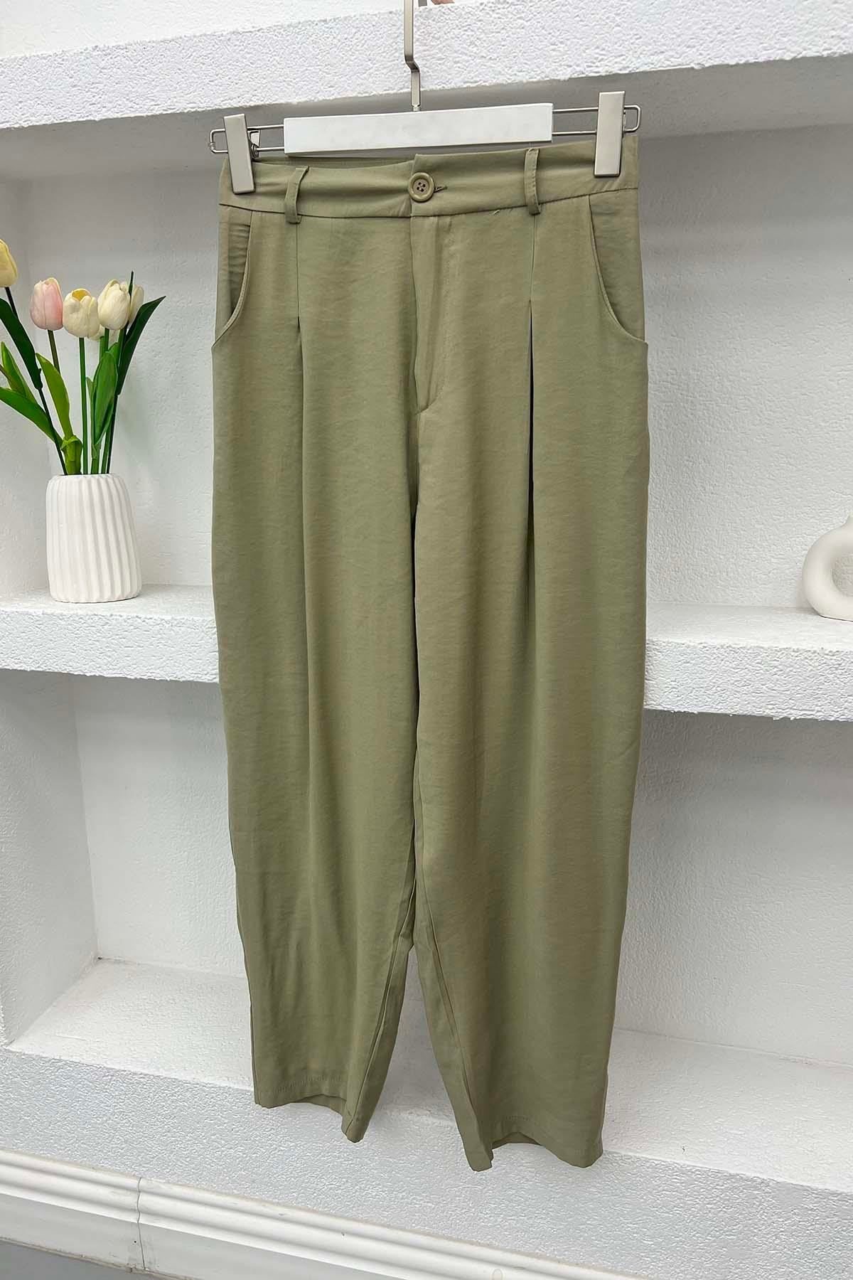 Piliseli Pantolon Soft Yeşil