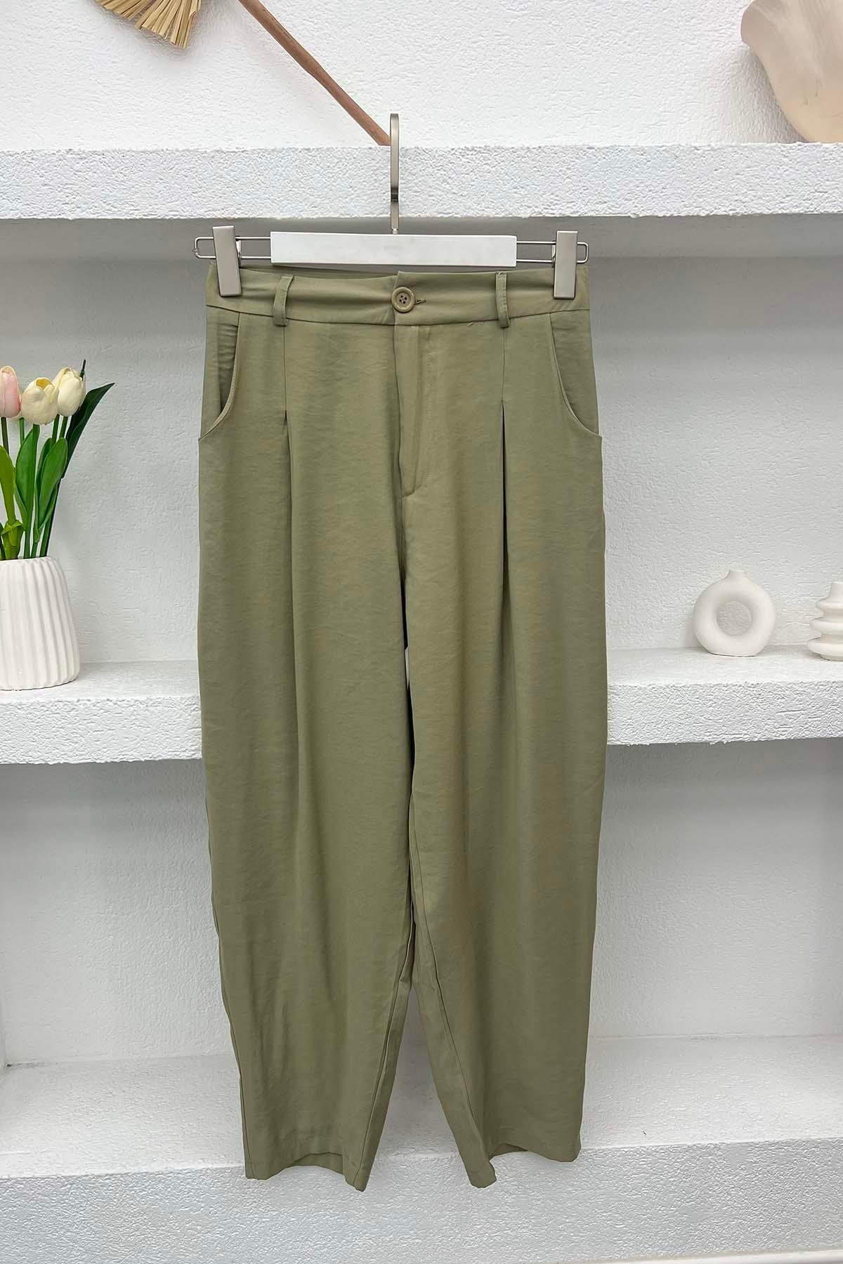 Piliseli Pantolon Soft Yeşil
