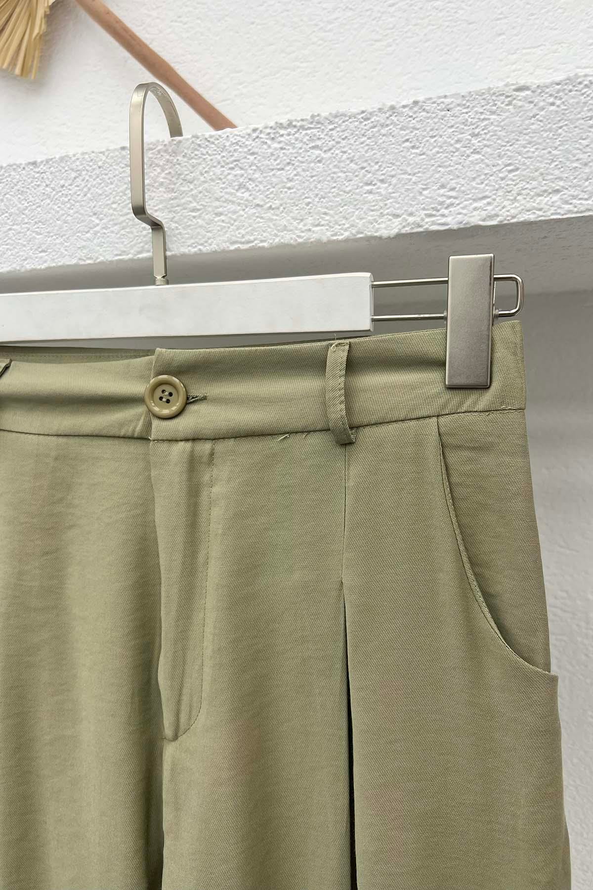 Piliseli Pantolon Soft Yeşil