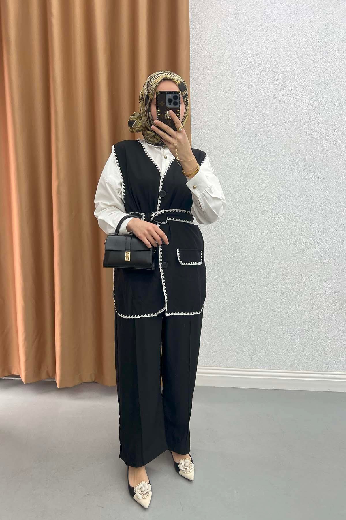 Pinterest Model Yelekli Takım Siyah