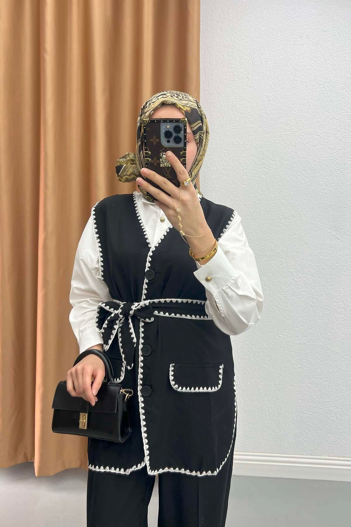Pinterest Model Yelekli Takım Siyah