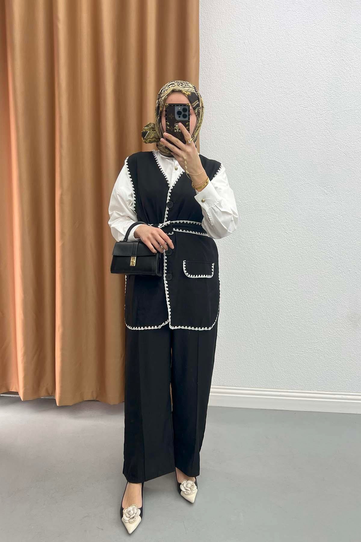 Pinterest Model Yelekli Takım Siyah