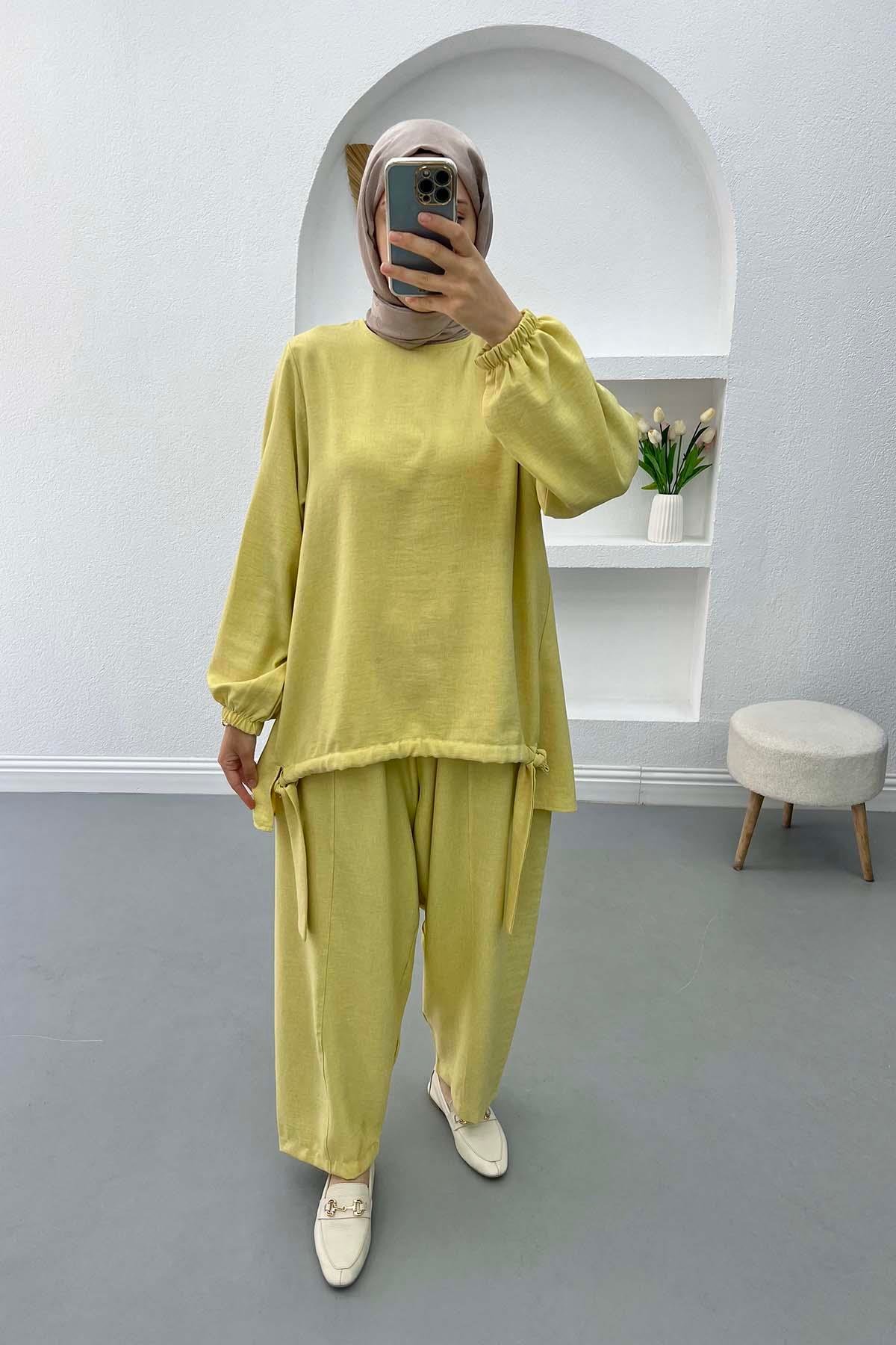 Şalvar Model Büzgülü Takım Sarı