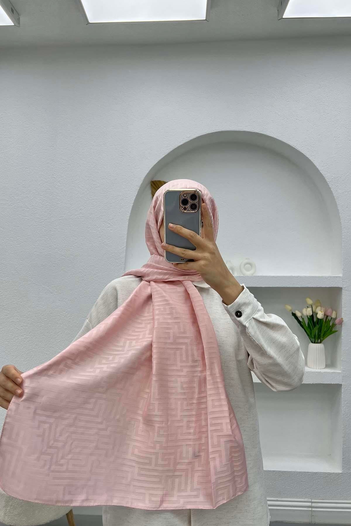 Şerit Desenli Şal Toz Pembe