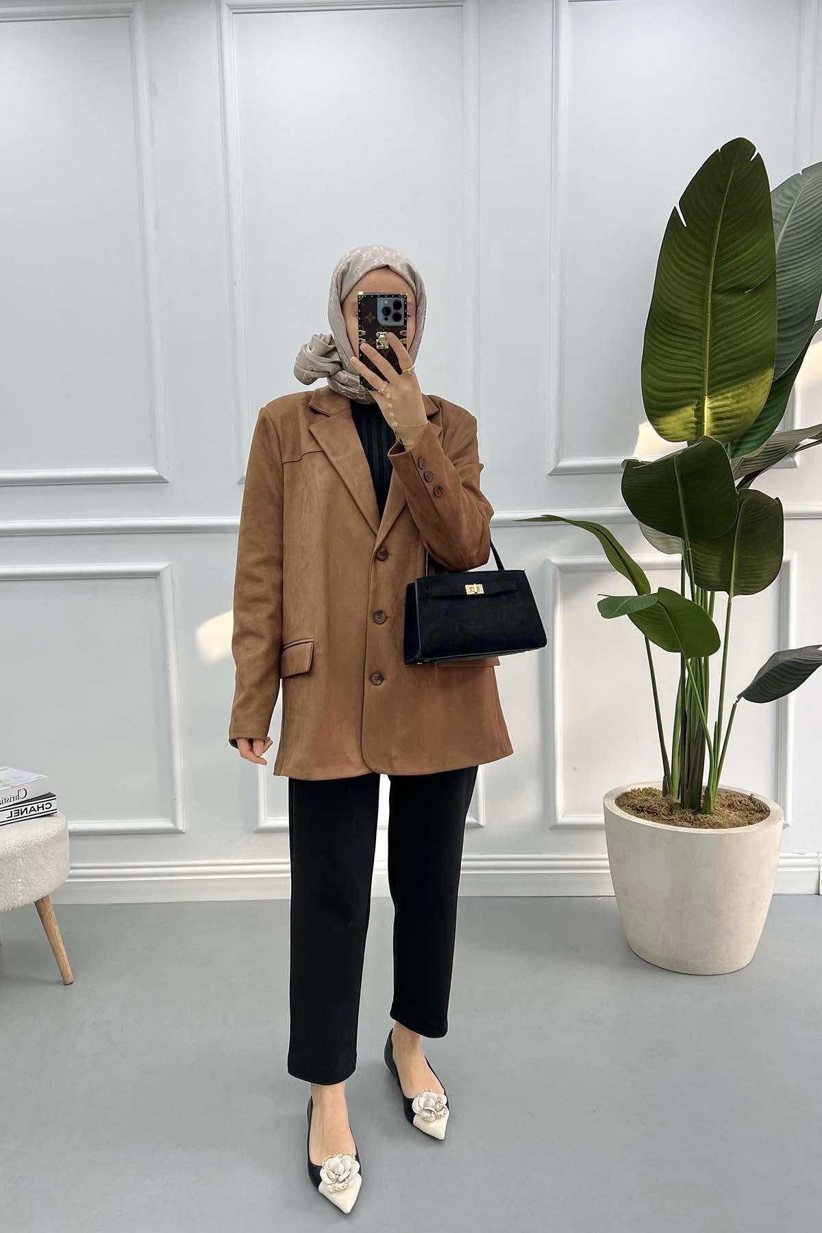 Süet Blazer Ceket Kahve