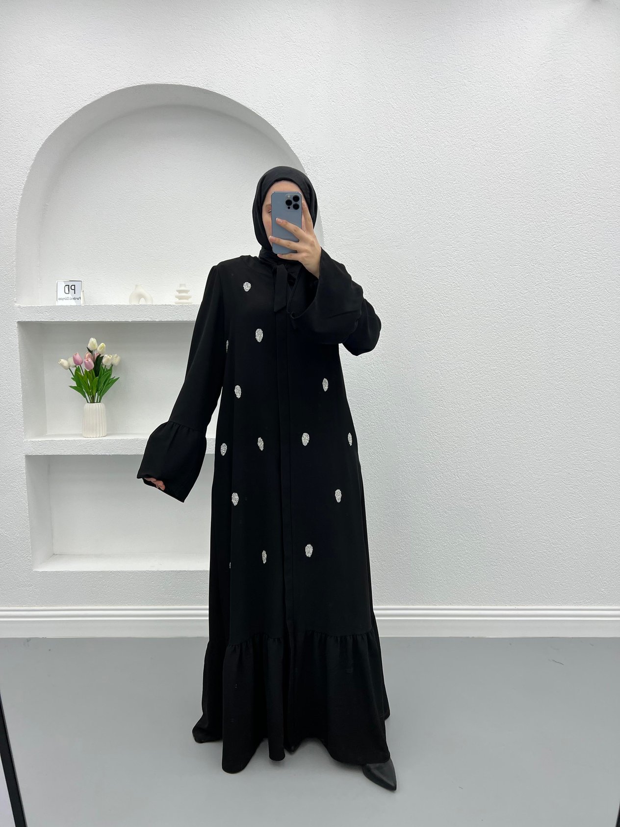 Taşlı Abaya Siyah