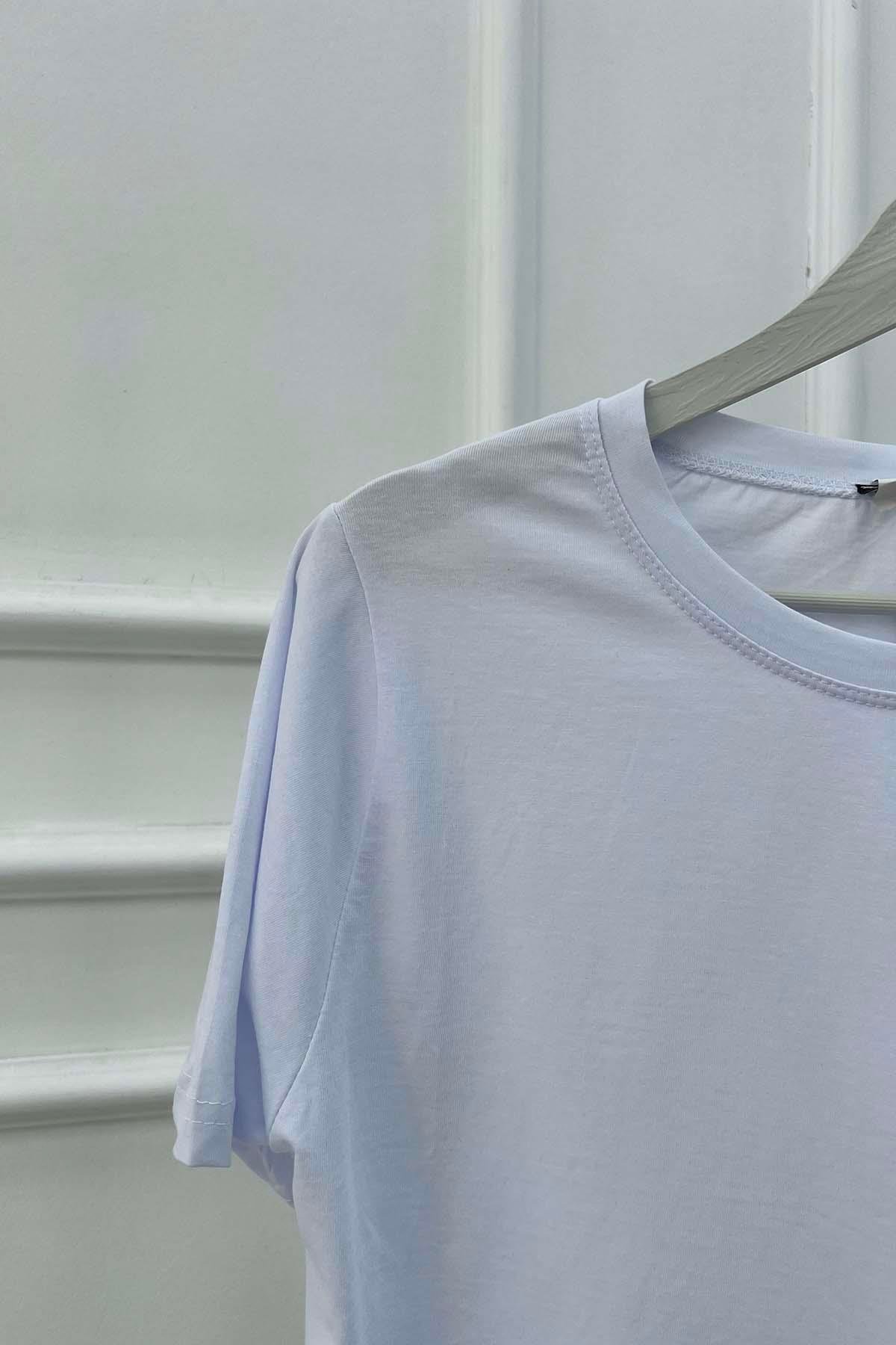Taşlı Fiyonk Detaylı Tshirt Beyaz