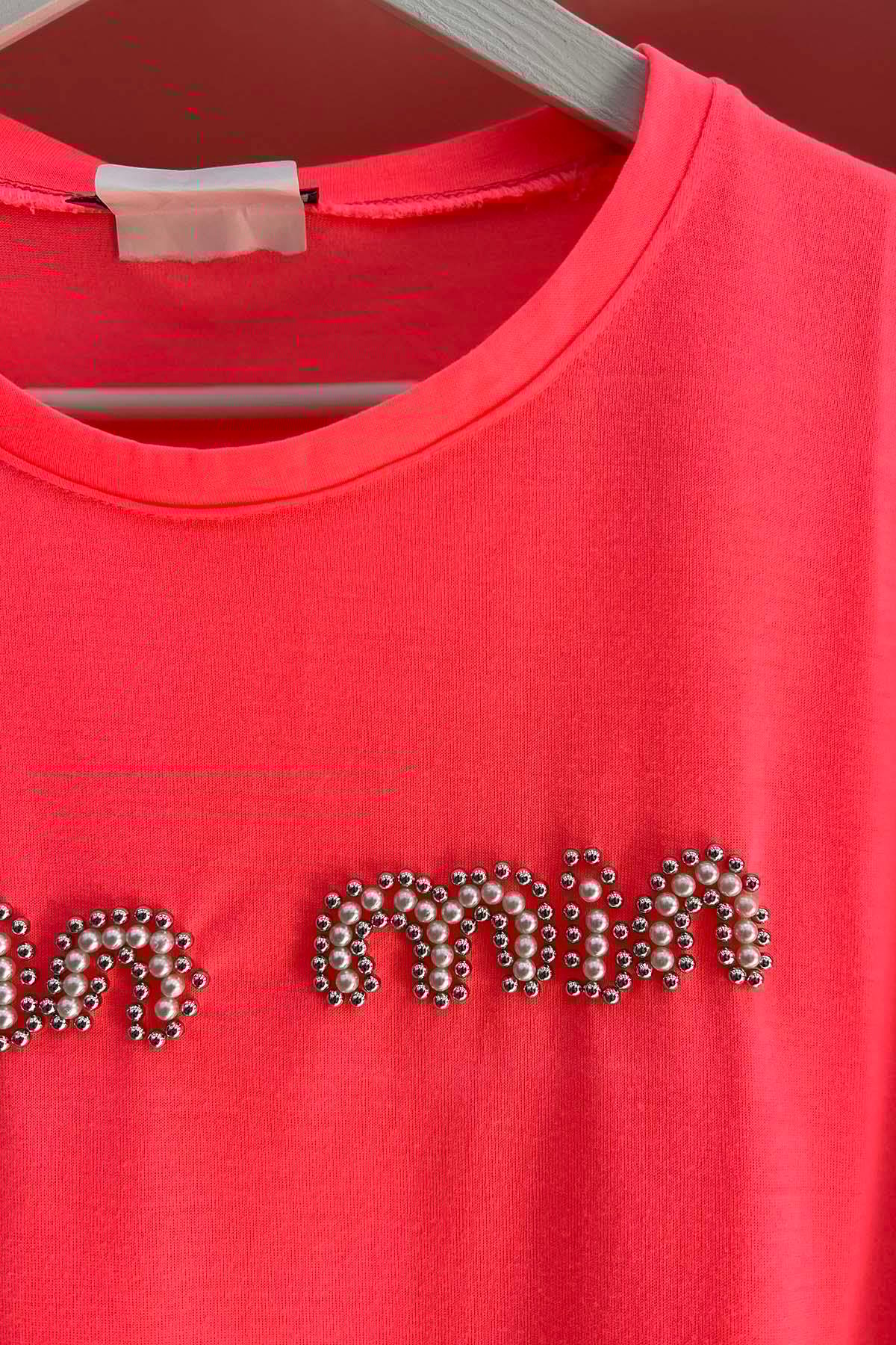 Taşlı Mın Tshirt Fuşya