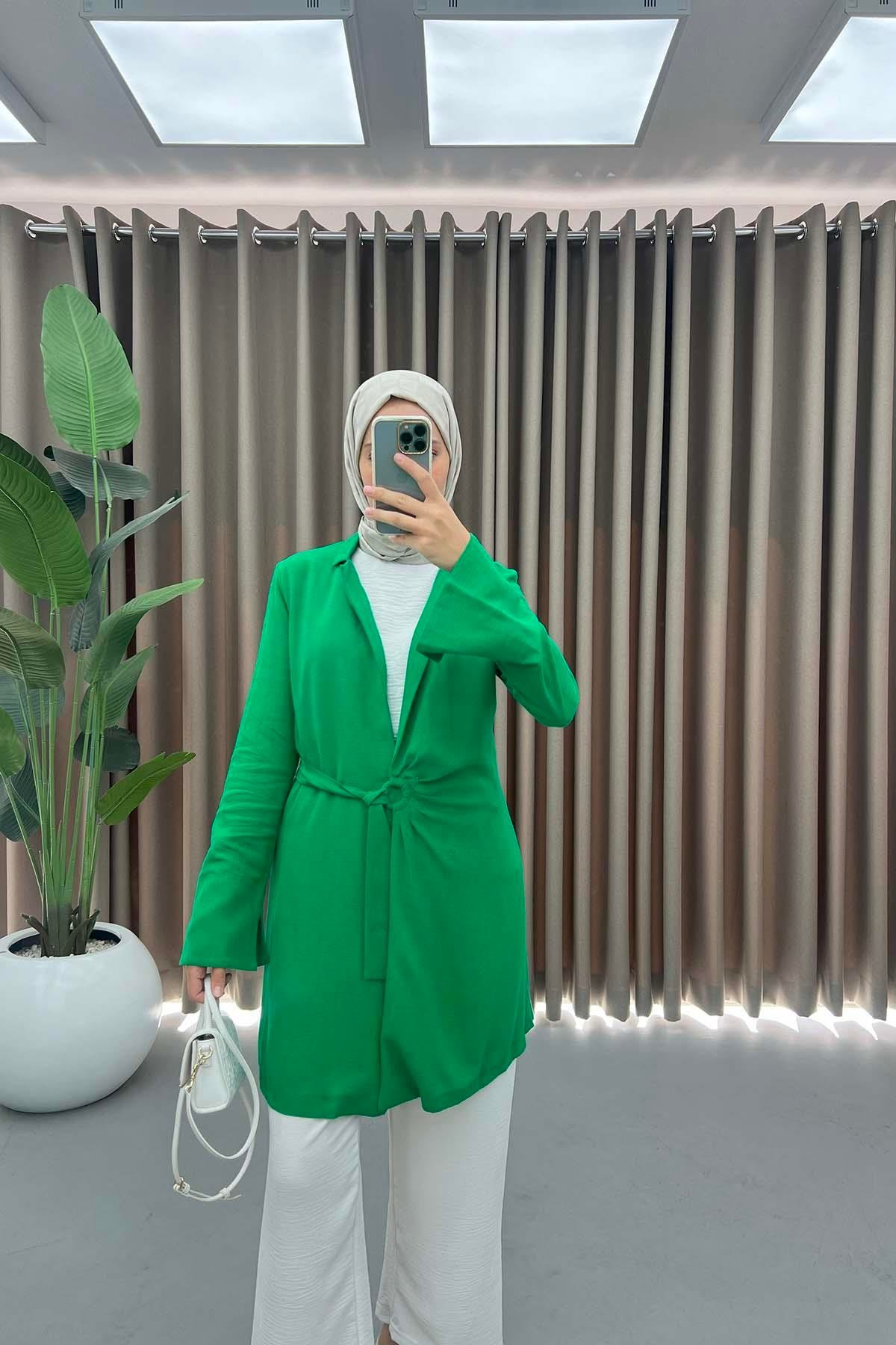 Toka Detaylı Keten Kimono Benetton Yeşil