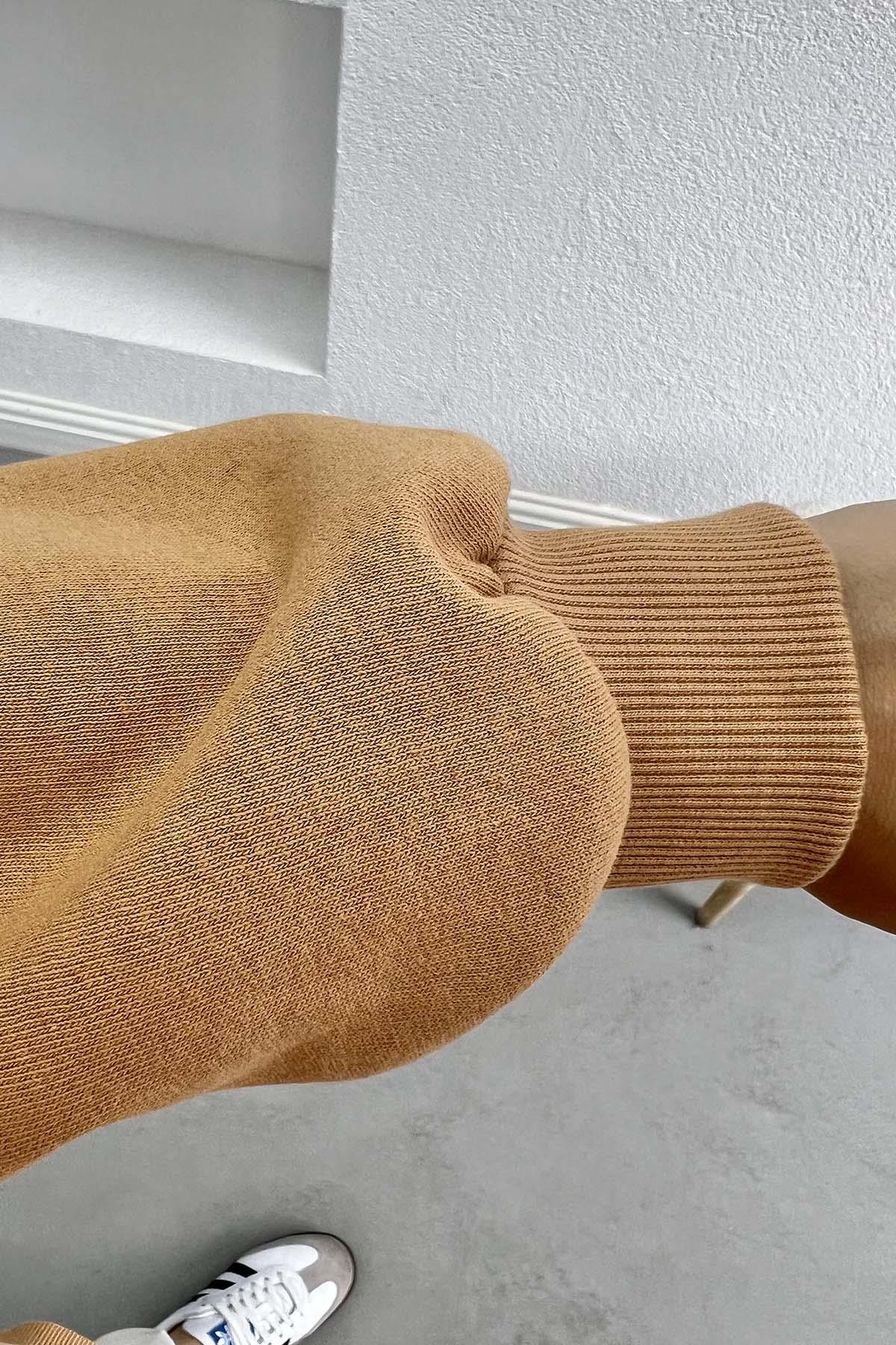 Üç İplik Kapüşonlu Sweatshirt LATTE