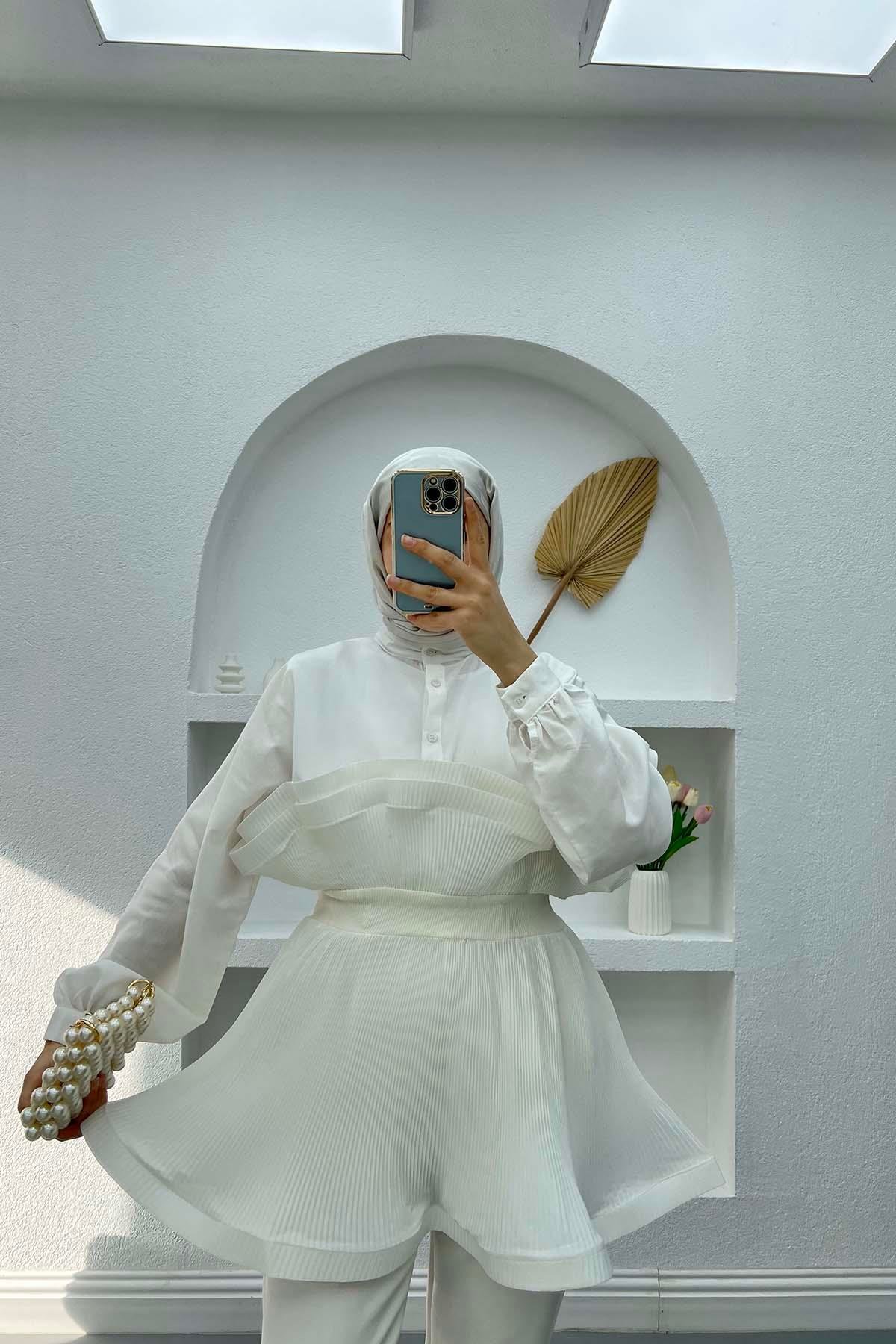 Volanlı Prenses Gömlek Beyaz