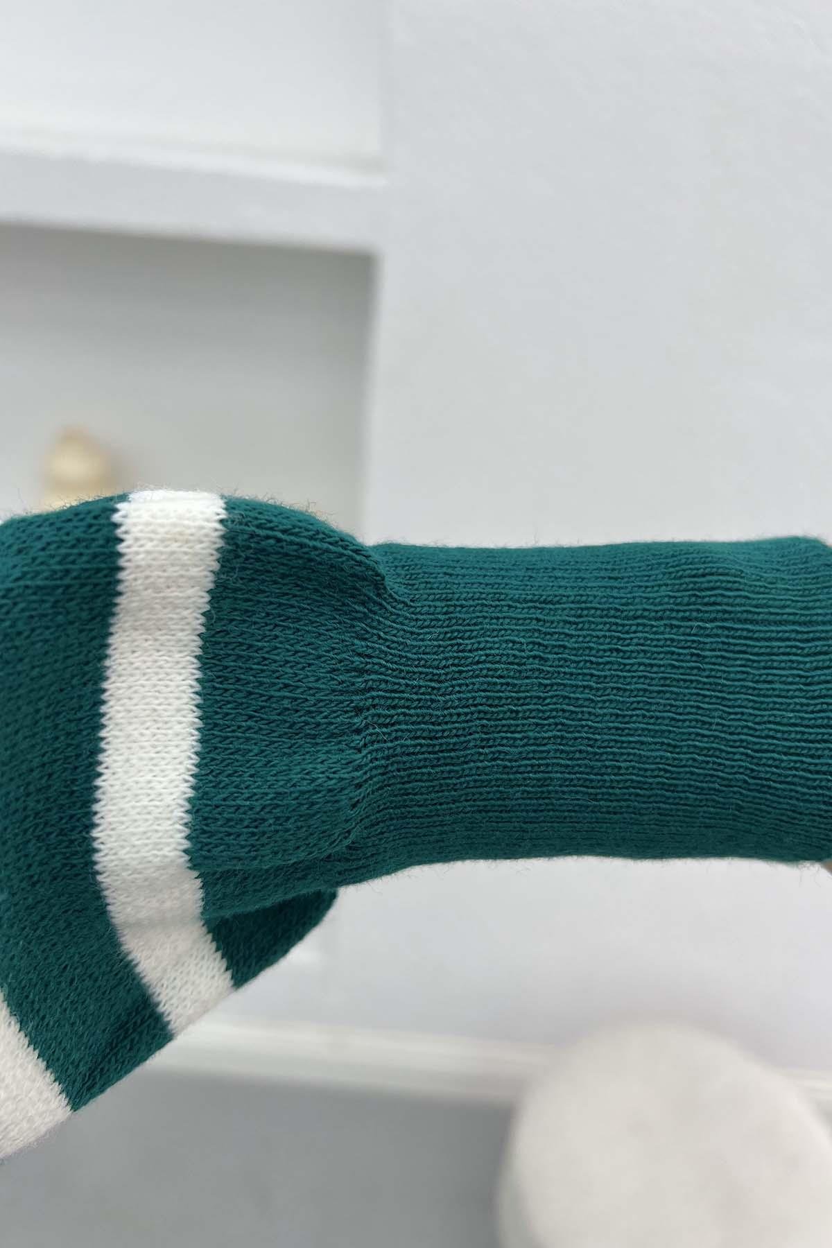 Yaka Fermuarlı Çizgili Tunik Zümrüt Yeşili