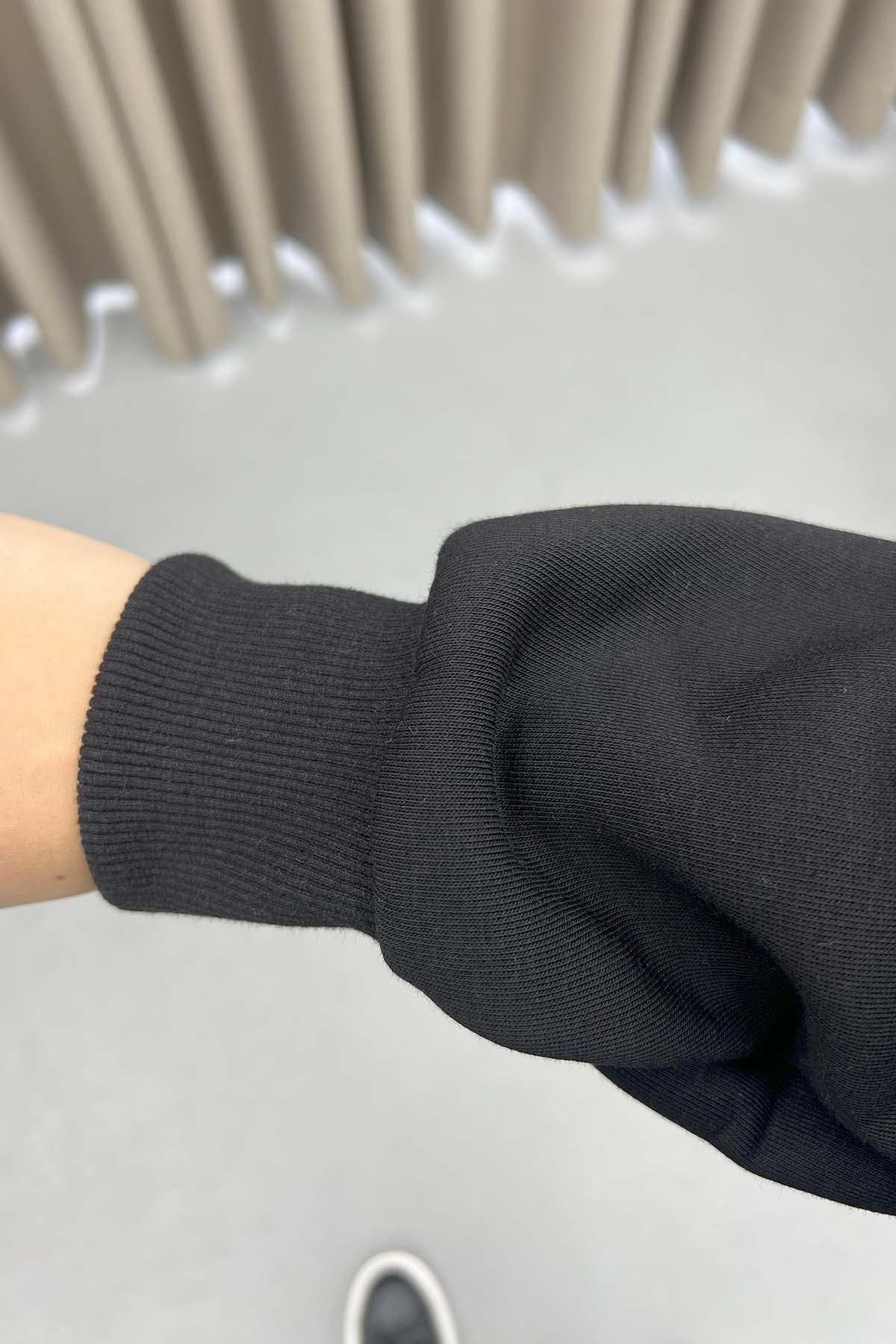 Yaka Fermuarlı Sweatshirt Siyah