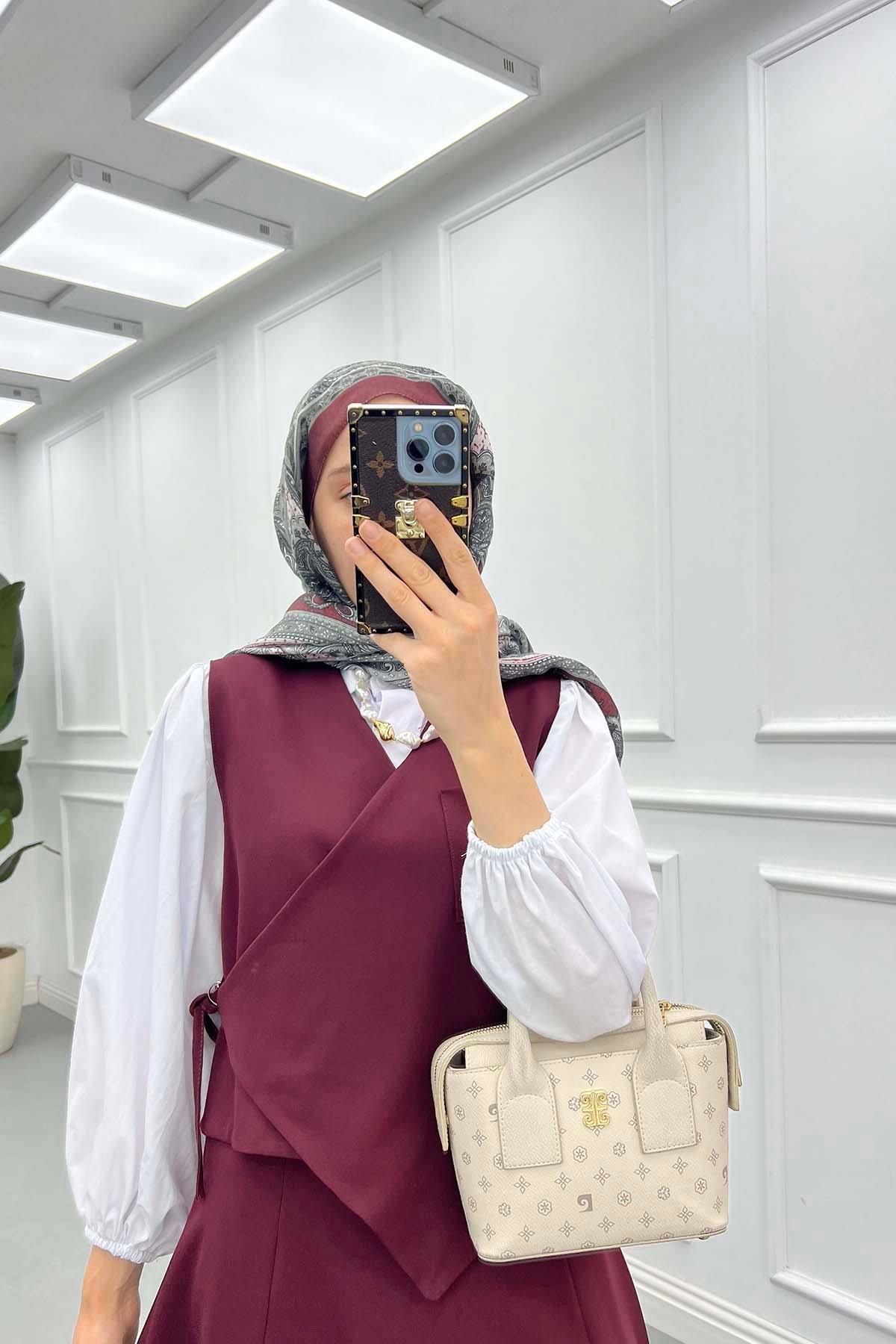 Yan Bağlamalı Yelek Takım Bordo