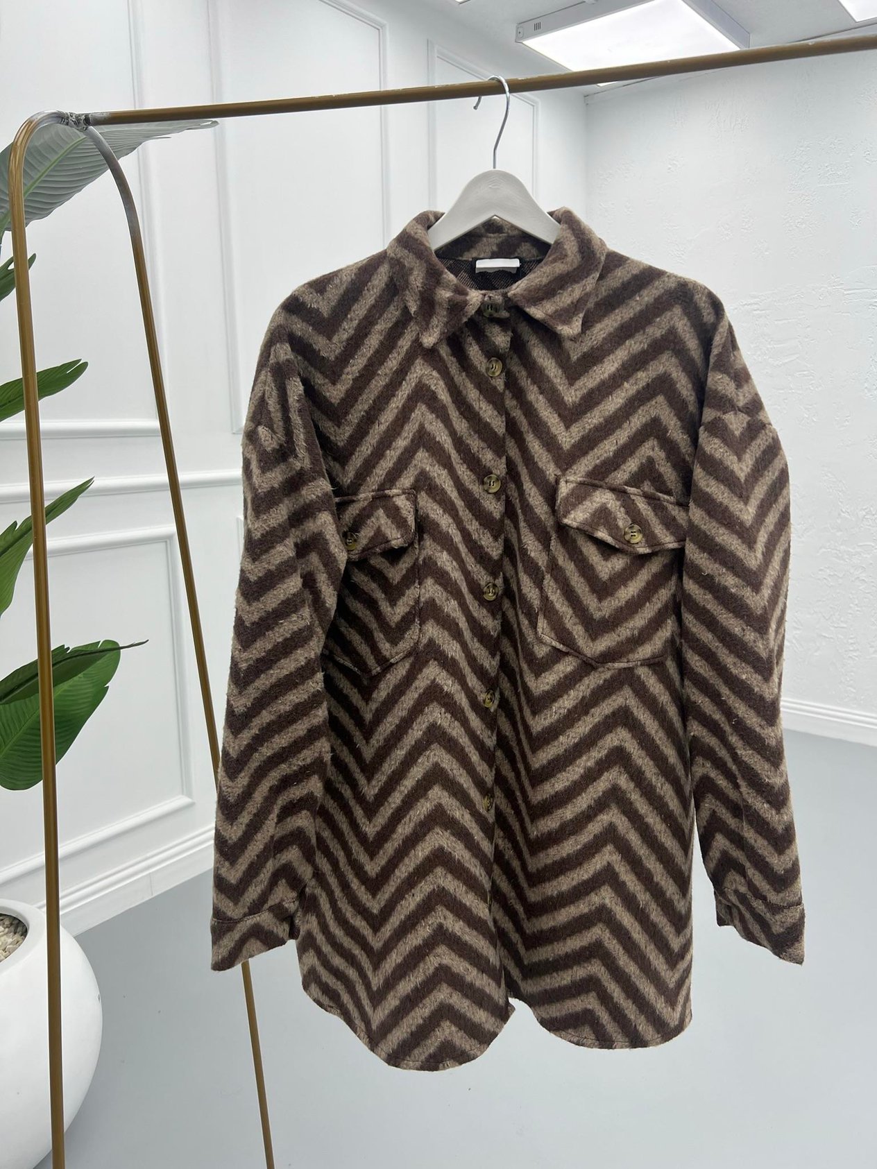 Zebra Desen Kaşe Gömlek Kahve