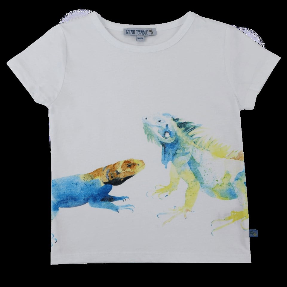 Enfant Terrible Bukalemun Desenli Kısa Kollu Beyaz Çocuk T-shirt