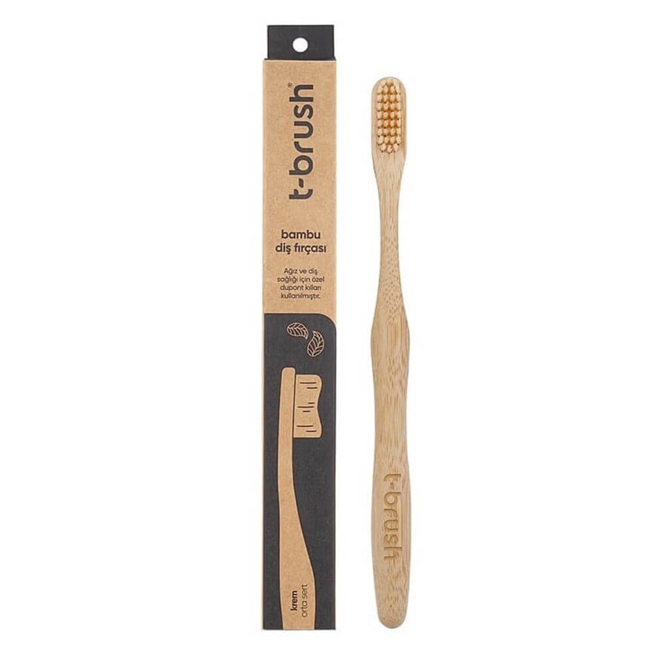 T-brush bambu diş fırçası-krem (orta sert)